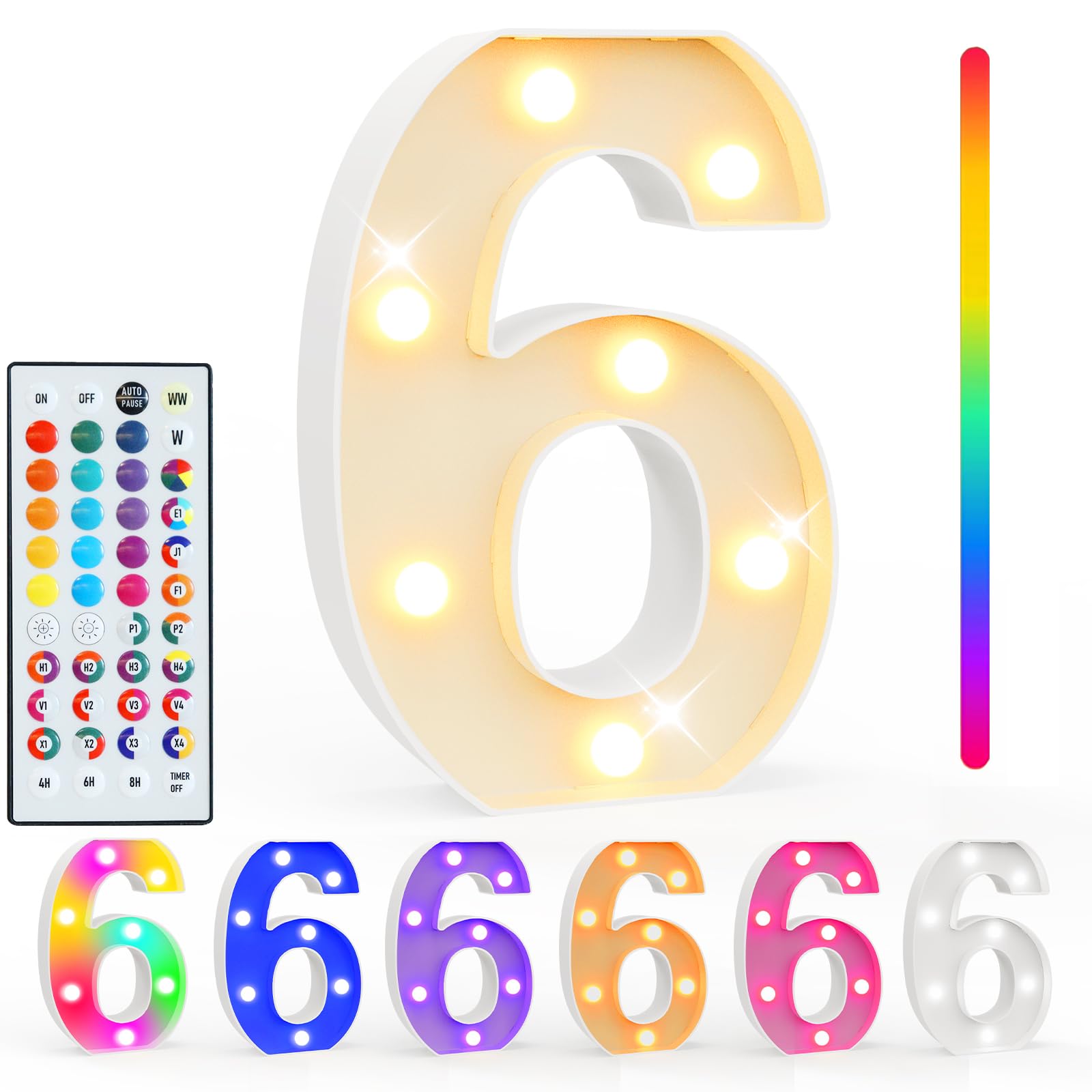 Pooqla Colorful Lighted Numbers With Remote  35 Colors Light Up Numbers For Party  Rgb Led Marquee Number Lights Gift For 6Th Birthday Decorations  Wedding  Bar  Night Light  Home Decor  Number 6