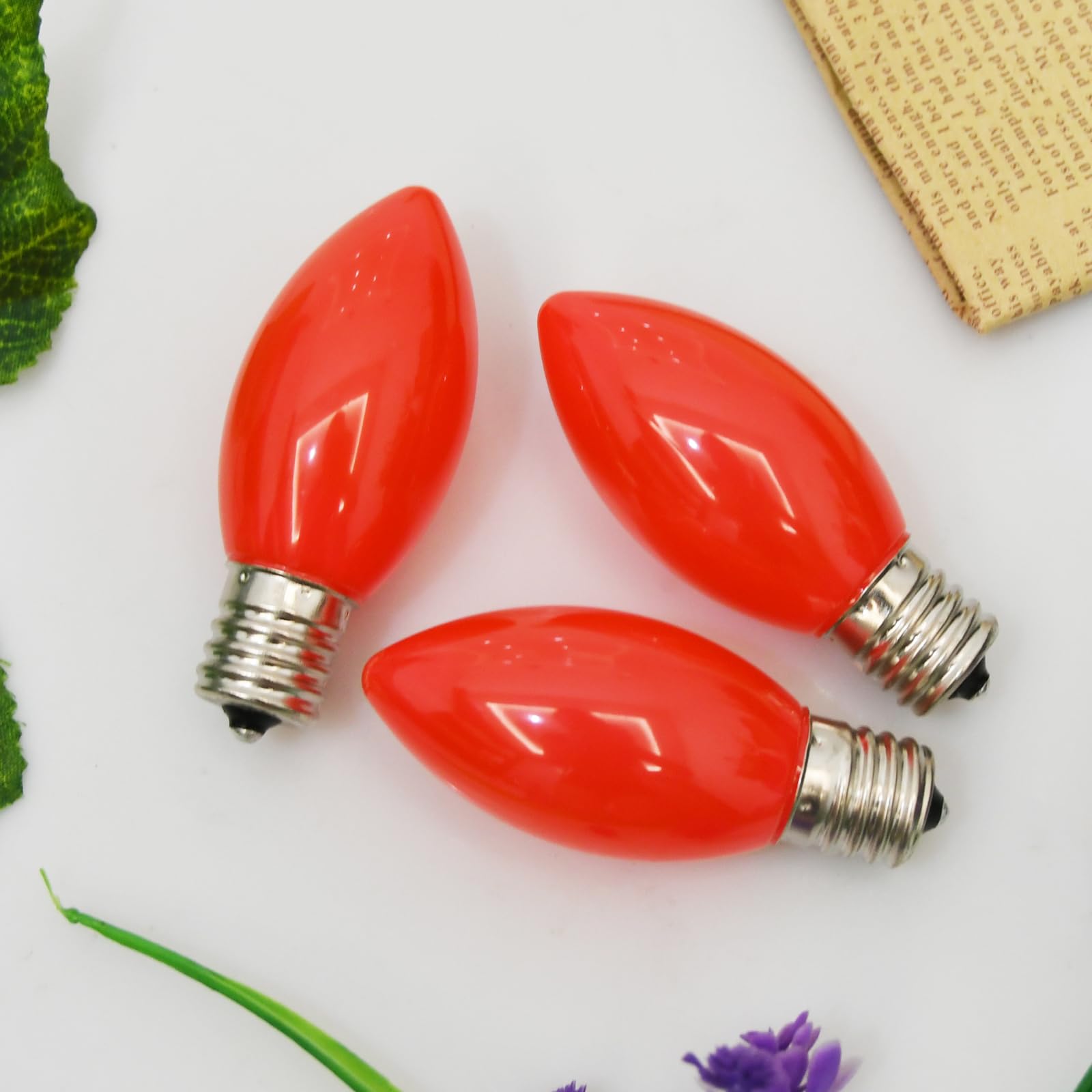 Sunsgne 25 Pack C9 Red Christmas Light Bulbs, Red Incandescent Christmas Light Bulbs, 7 Watt C9 Red Replacement Night Light Bulb