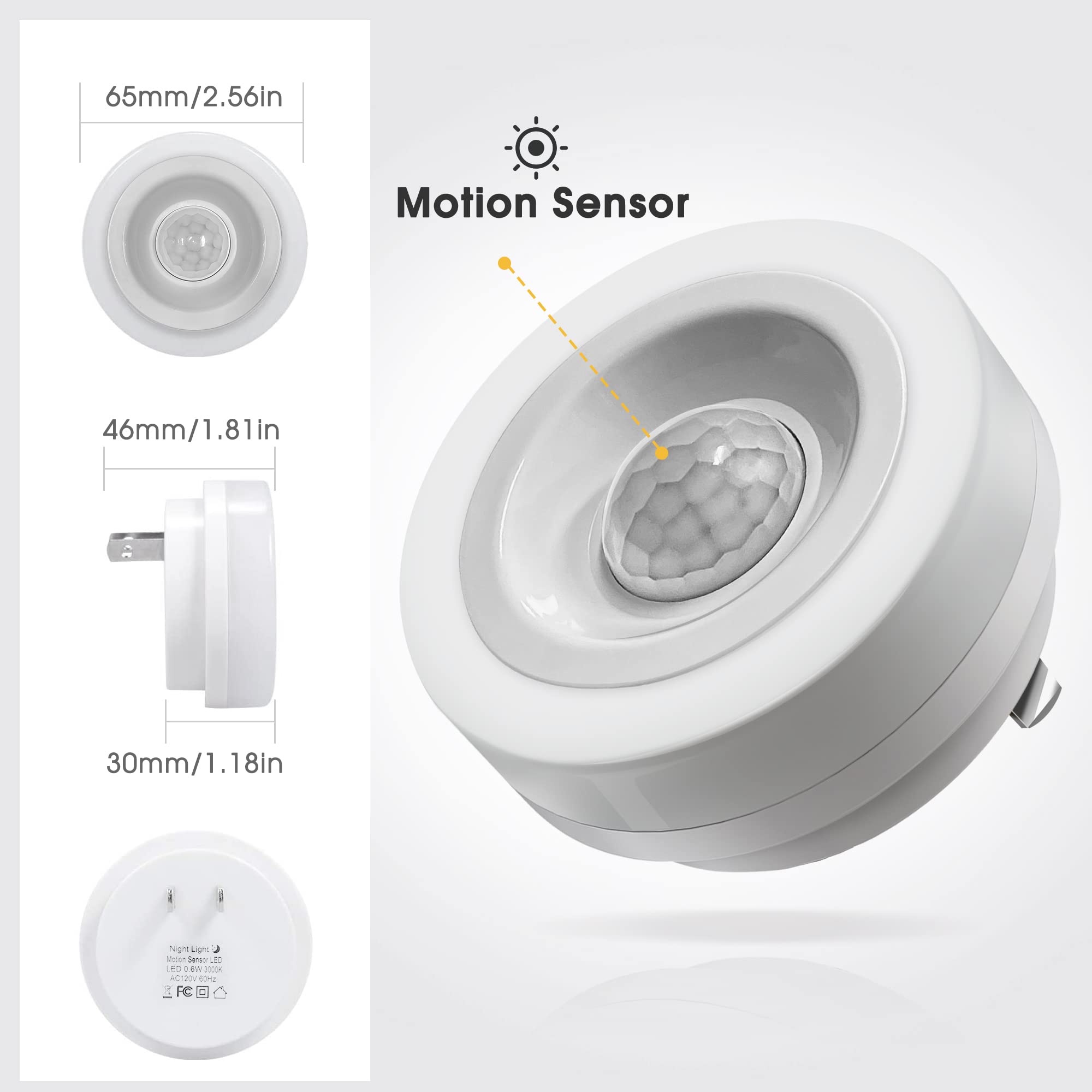 Briignite Motion Sensor Night Light, Auto On/Off, 4 Pack, Warm White, LED, Plastic