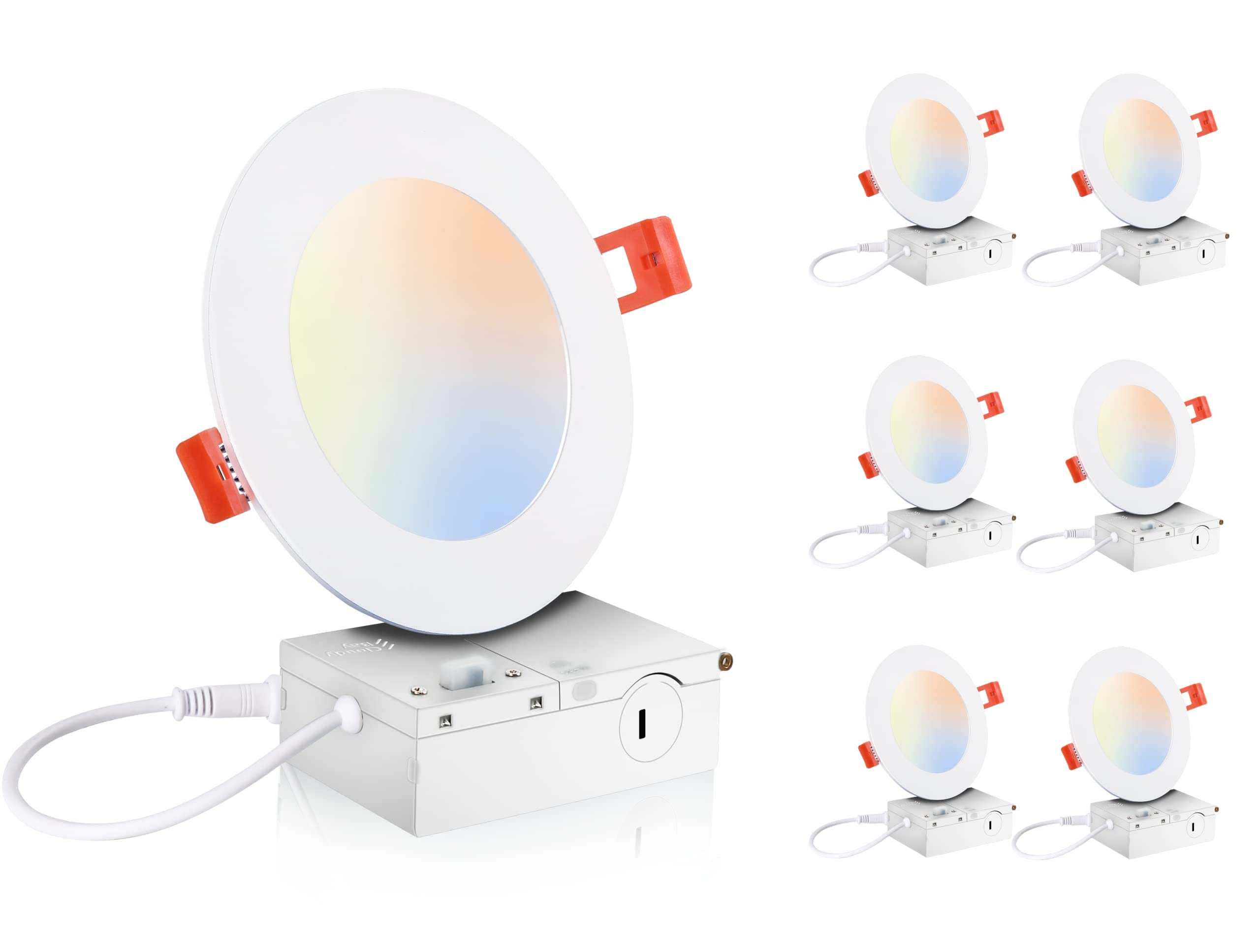 Cloudy Bay 6 Pack 4 Inch 5Cct Ultra-Thin Led Recessed Ceiling Light With Junction Box,2700K/3000K/3500K/4000K/5000K Selectable,10W Dimmable Canless Downlight,650Lm High Brightness
