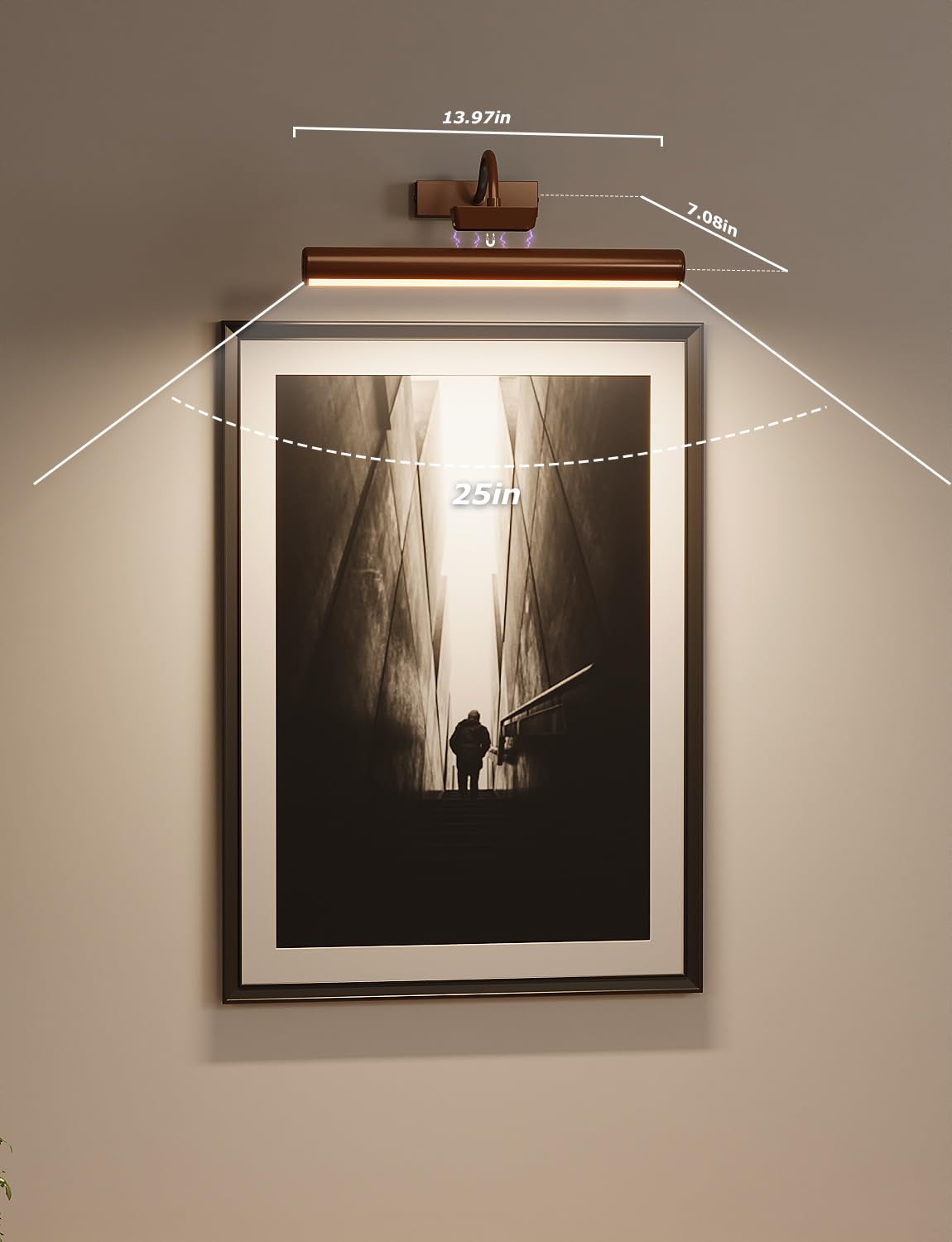 Picture Light Battery Operated, 13In Wireless Art Light For Paintings, Dimmable 5000Mah Recharging Battery Picture Light With Re