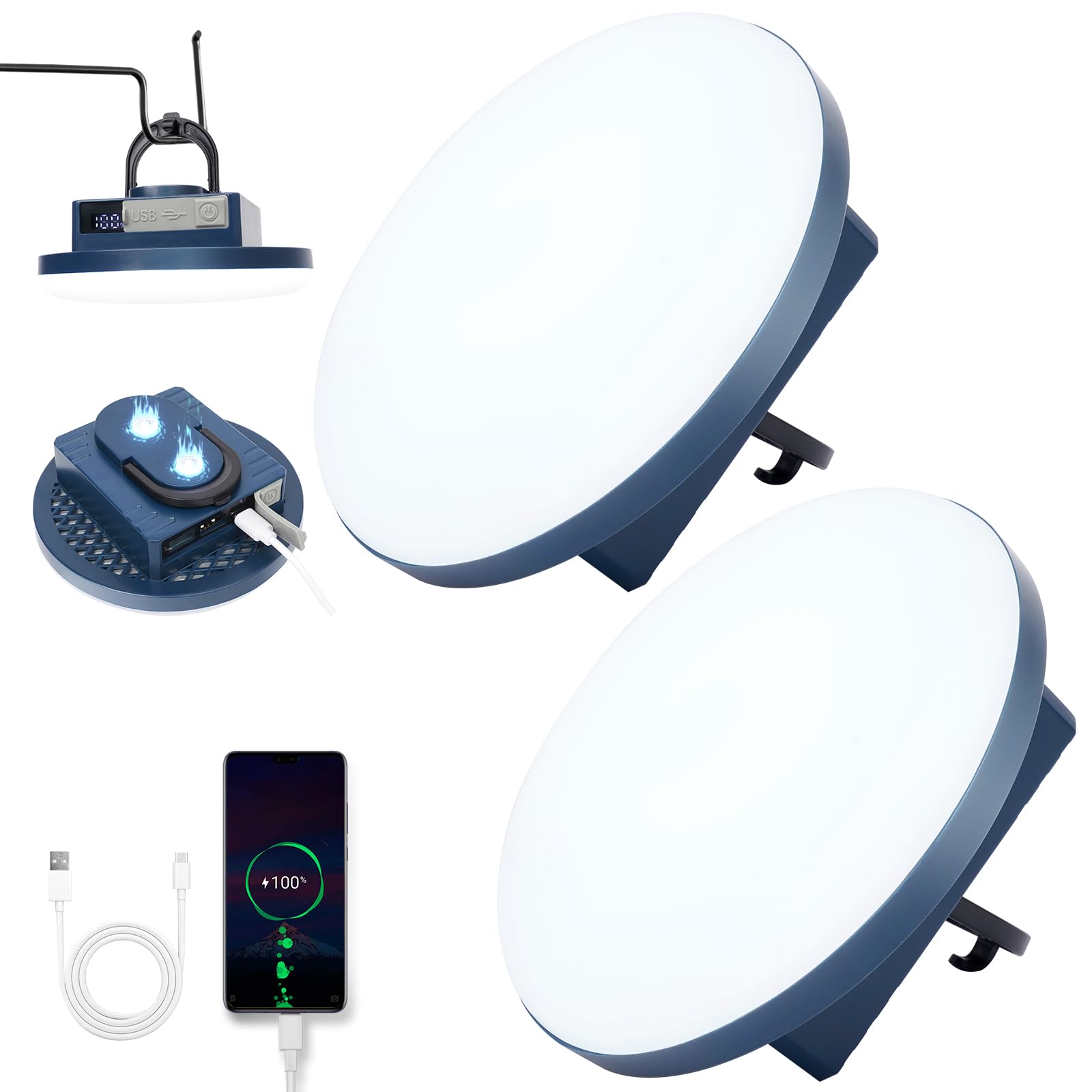 12000mAh 5000LM Camping Lights 2Pack, 42W Camping Lantern Rechargeable up to 200H, Lanterns for Power Outages, Hanging Tent Ligh