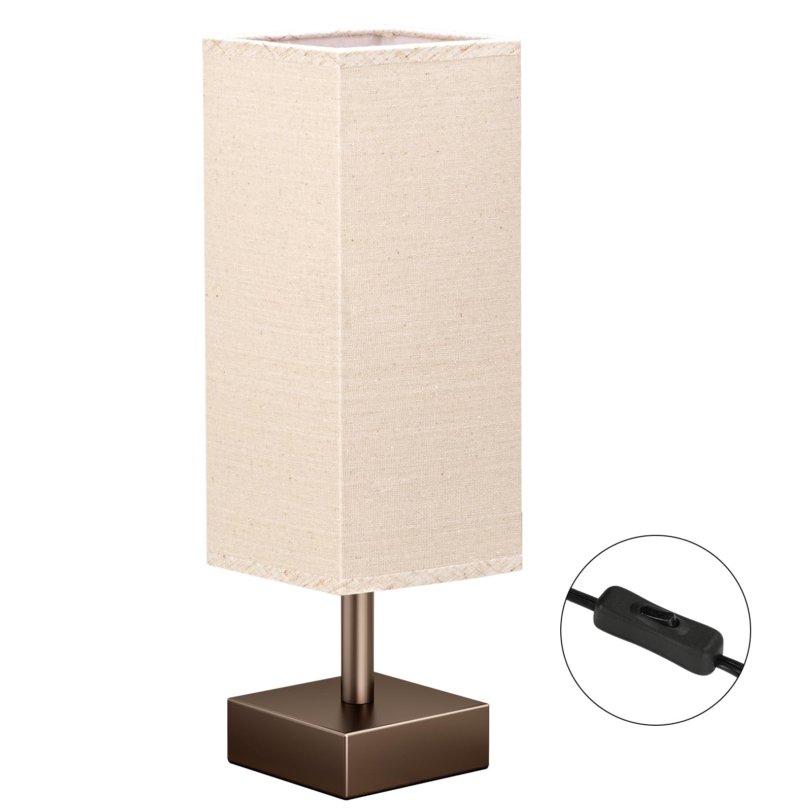 Aooshine Brown Small Table Lamp - Bedside Lamp For Bedroom, Minimalist Nightstand Lamp With Square Fabric Shade, Desk Lamp For K