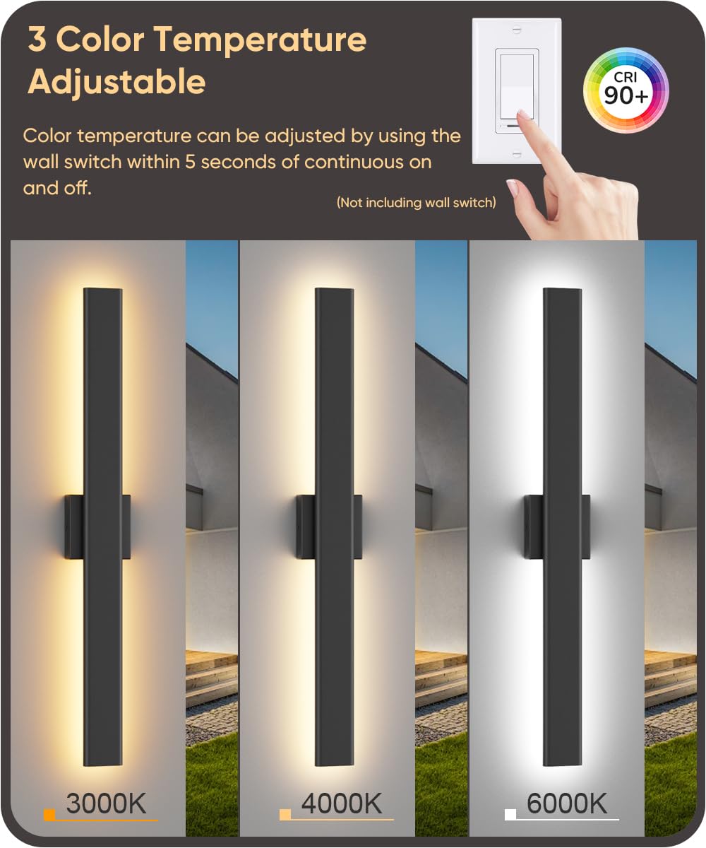 Aipsun Outdoor Wall Sconce - 31.5in Modern Black LED Light, 3000K/4000K/6000K - 2 Packs, Perfect for Entrance, Hallway