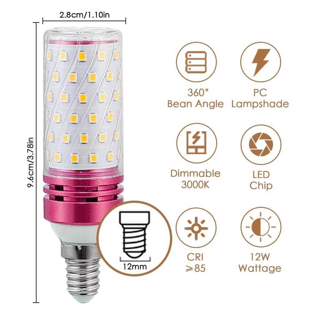 E12 Led Corn Light Bulbs,12W Natural Light 4000K, Equivalent To 100W E12 Halogen Bulbs,Ac 110-220V, 360 Beam Angle,Small Edison