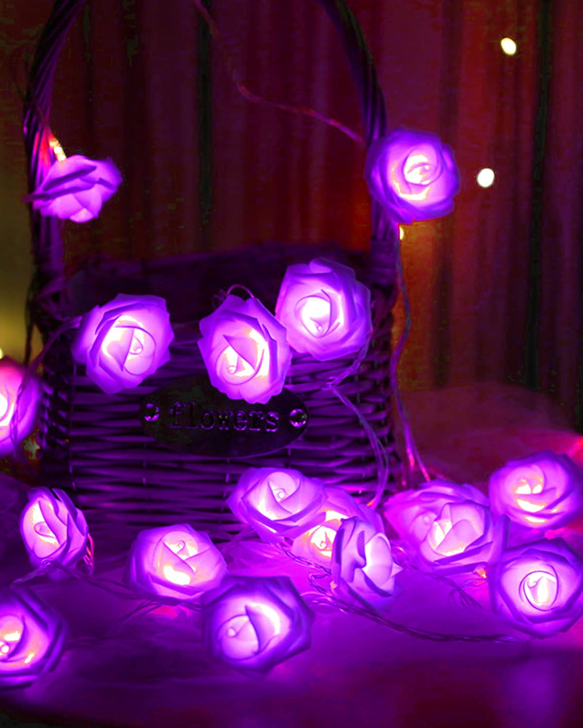 LED Purple Rose Flower String Lights  14.7ft Light Up Romantic Rose Lights for Home Room Bedroom Decor  Battery Operated Fairy Lights for Birthday Party Baby Shower Wedding Christmas Decorations