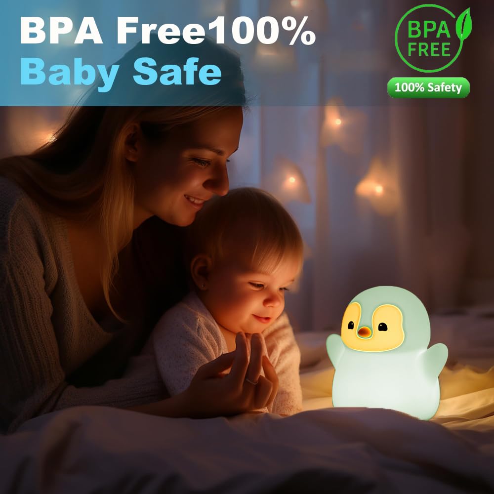 KangTen CHEN Cute Penguin Night Light, USB Rechargeable Bedside Lamp, Silica Gel, Blue Penguin 1, Model DS-PG-01