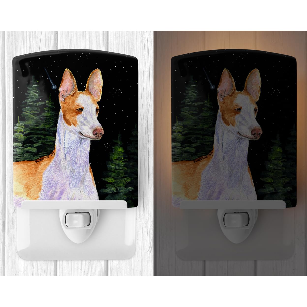 Carolines Treasures Ceramic Night Light, SS8495CNL, 6x4x3in, Multicolor, Ibizan Hound Design, UL-Certified for Bedroom, Bathroom, Nursery
