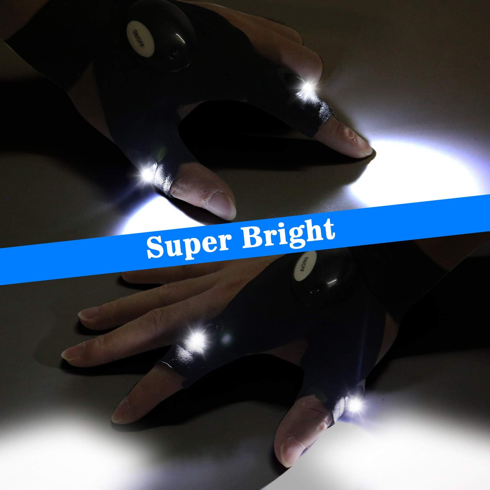 MOIPEJO LED Flashlight Gloves - Waterproof Hands-Free Gear for Camping, Fishing, Repairing - Black, Model LFGMO002