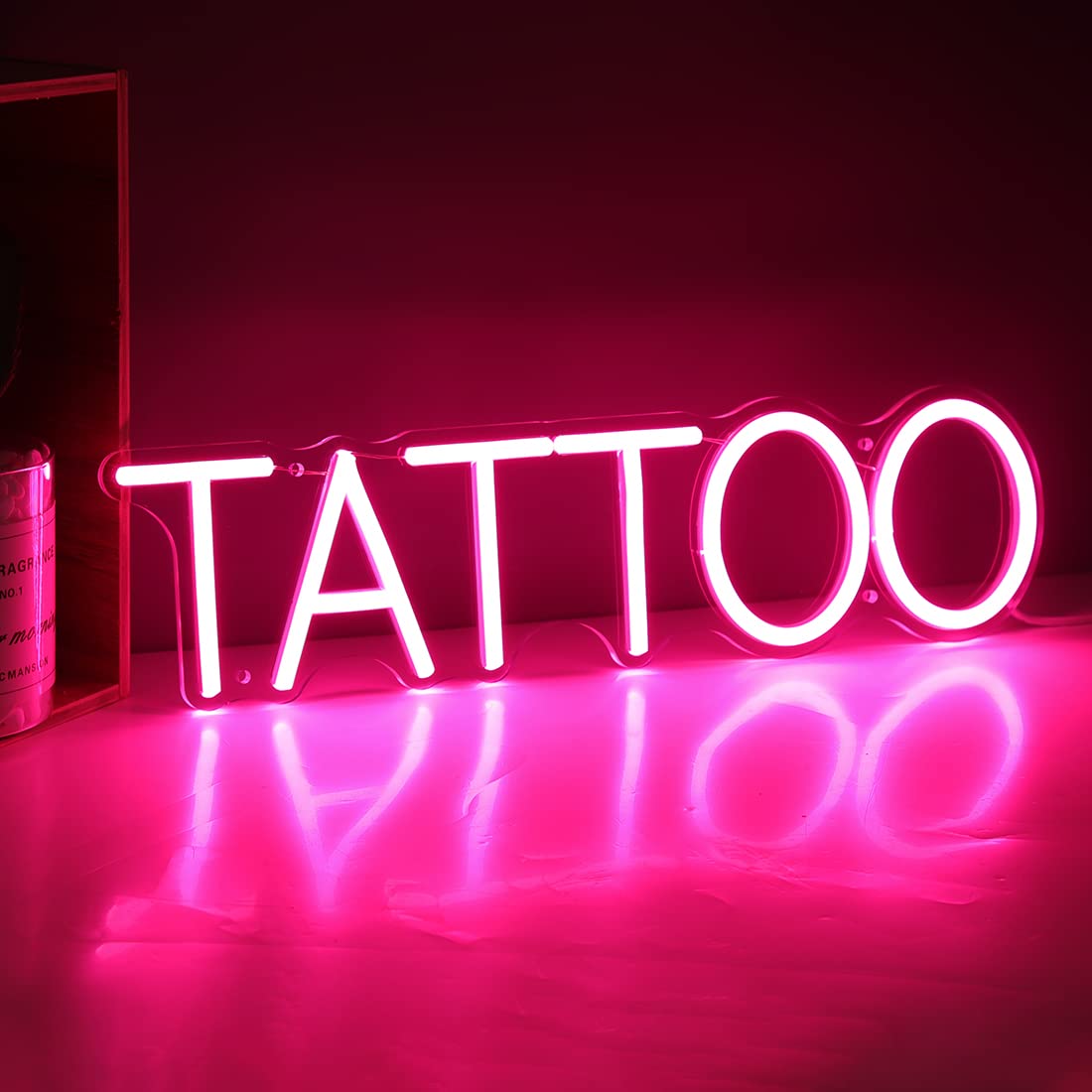 Britrio Neon Sign Light - Pink TATTOO Wall Art Decor for Salon, Studio, Shop - 15.75x4.17 inches, Acrylic, USB Powered with Dimmer