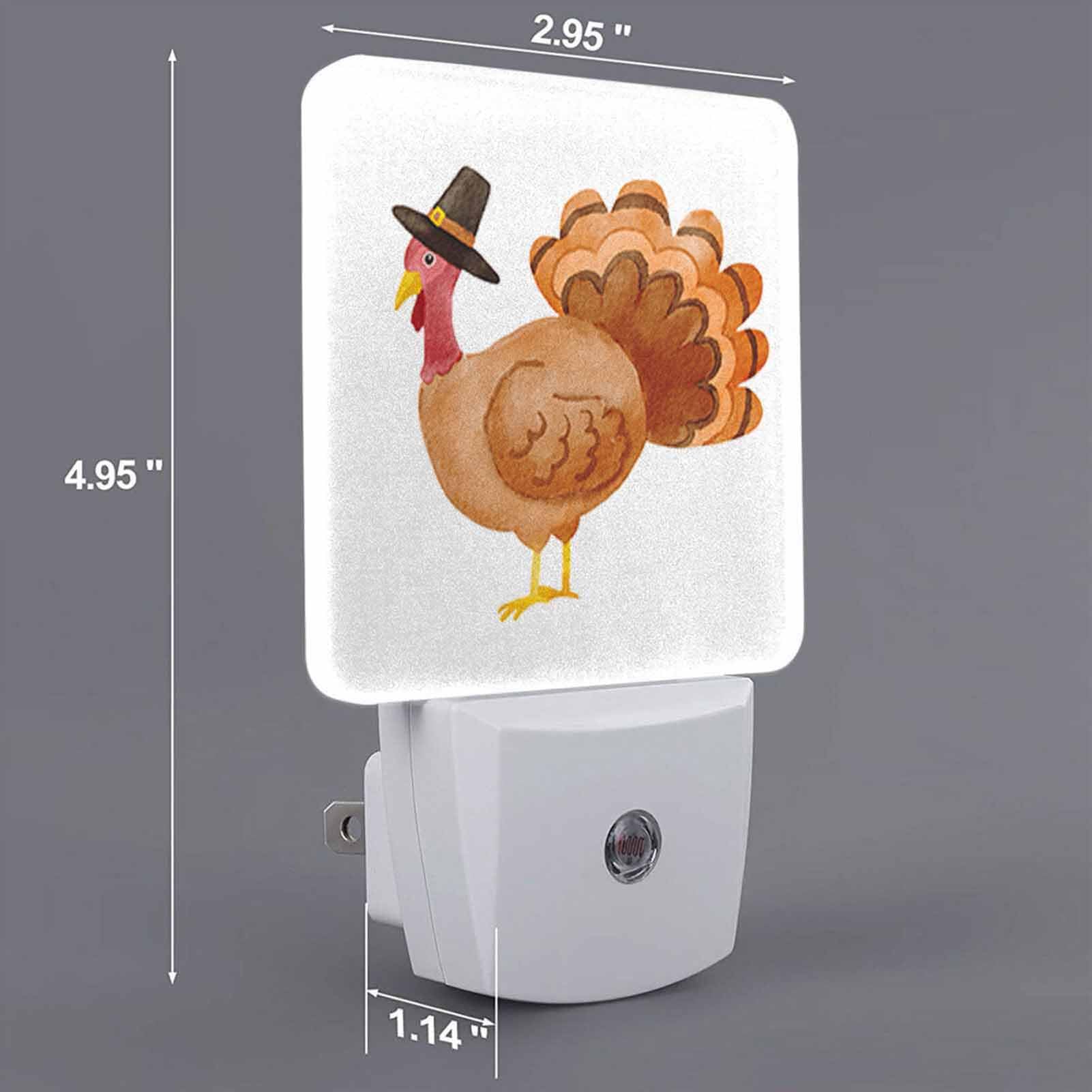 Chrobak Led Night Light With Dusk To Dawn Sensor, 41W Watercolor Thanksgiving Turkey, Model Wml-Night-Light-231023-45