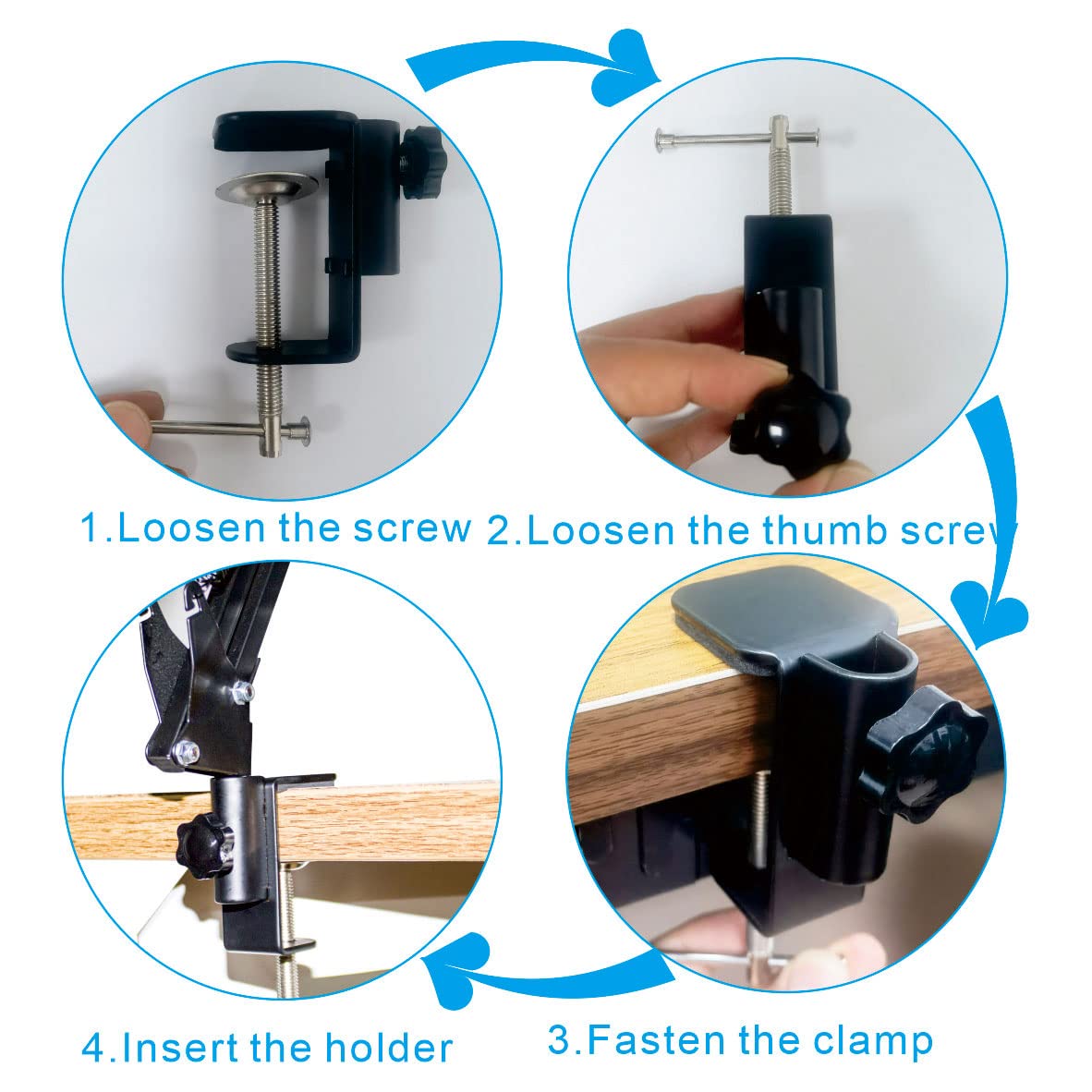 Xinme Desk Lamp Clamp: 2Pack 1/2 Enlarge Hole Replacement C Clamp Desk Light,Magnifying Glass W/ Light,Table Mic Stand,Mic Arm D