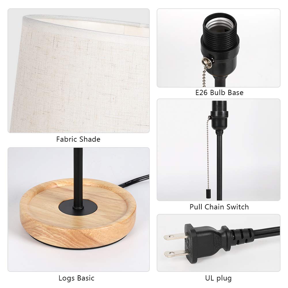 Haitral Modern Bedside Table Lamp With Linen Shade, Wooden Nightstand Lamp For Bedroom, Office