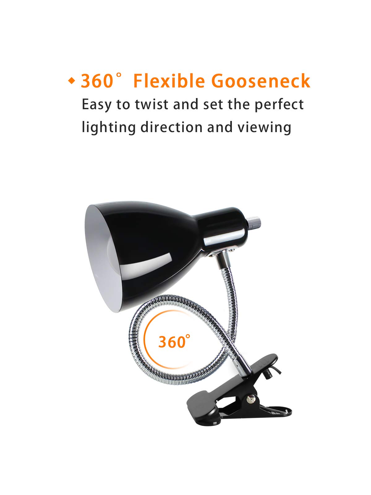 LALISU Desk Lamp - Eye-Caring Gooseneck Clip Light, Portable Reading Lamp, Black, Model LALITB004