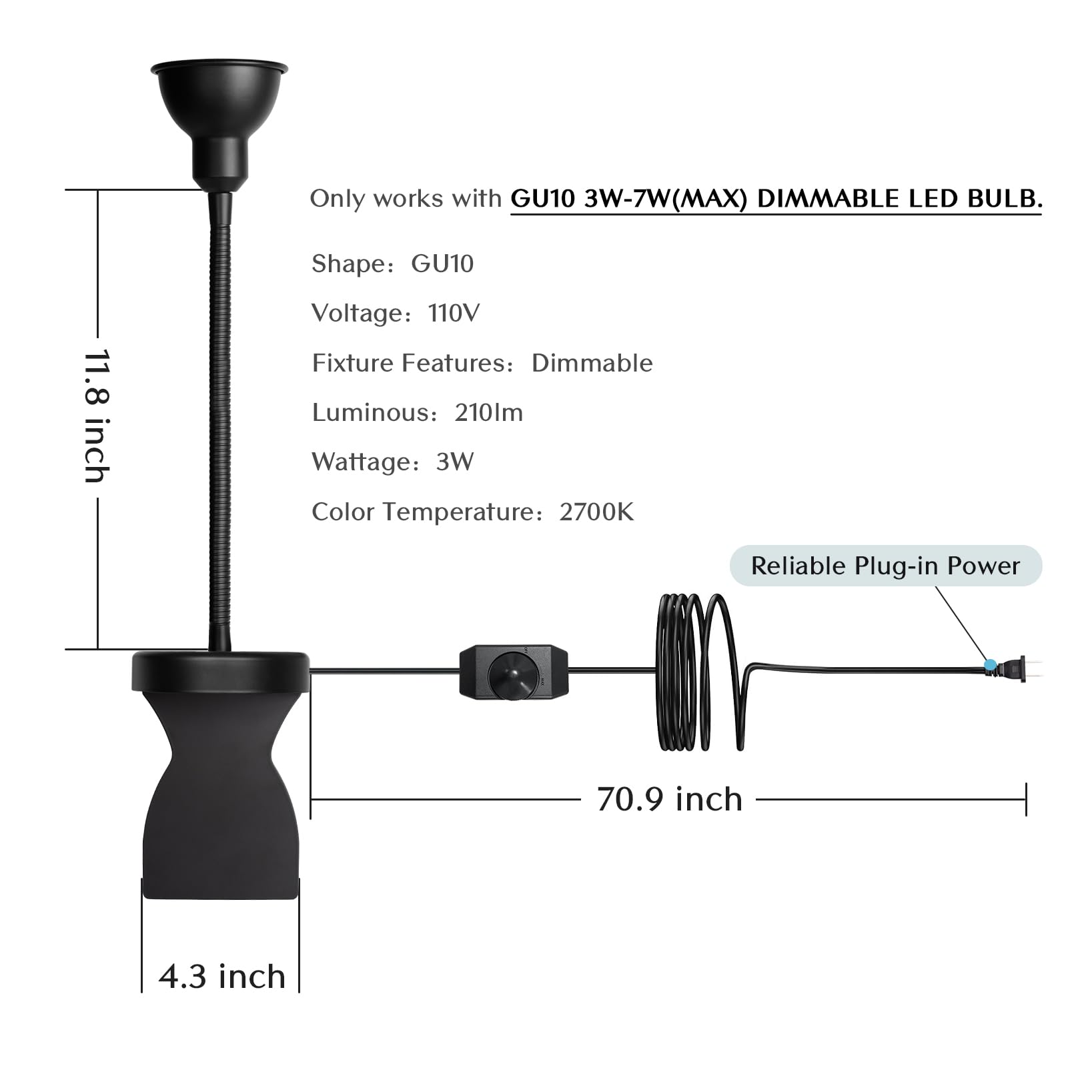 Solfres Headboard Reading Light - Dimmable LED Lamp, Movable & Flexible, Black, Model Light001, No Drilling Design for Bedtime Reading
