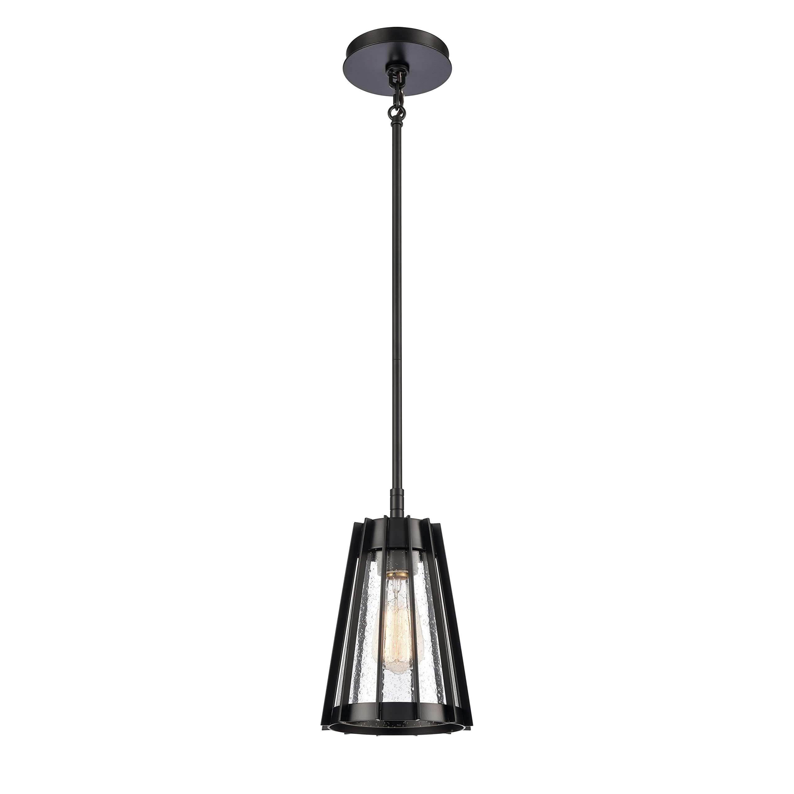 Elk Home Matte Black Mini Pendant Light With Clear Seeded Glass, Modern/Contemporary 1-Light