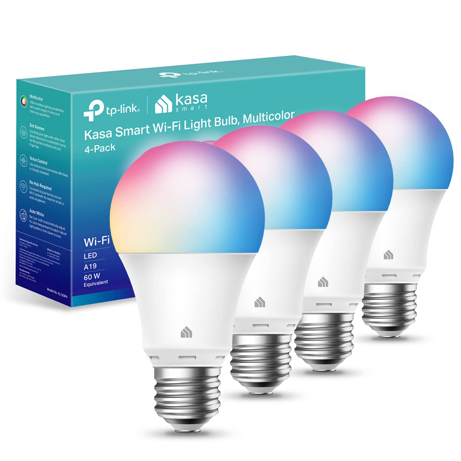 Kasa Smart Light Bulbs, Full Color Changing Dimmable Smart Wifi Bulbs Compatible With Alexa And Google Home, A19, 9W 800 Lumens,