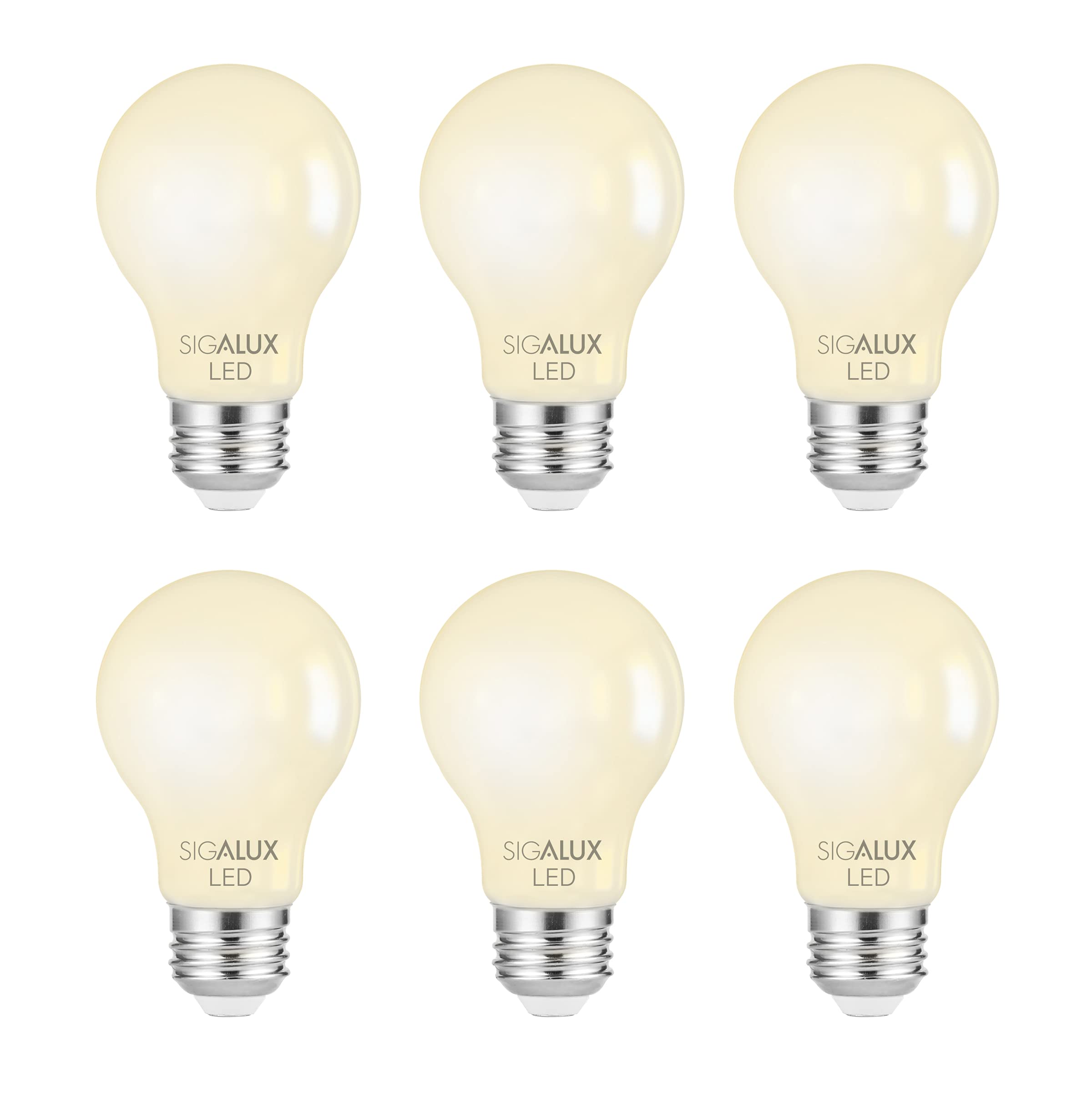 Sigalux Dimmable E26 LED Light Bulb, A19 Filament Light Bulbs Milky, Light Bulbs Warm 60W 800LM Soft White 2700K DIM 15,0000hrs