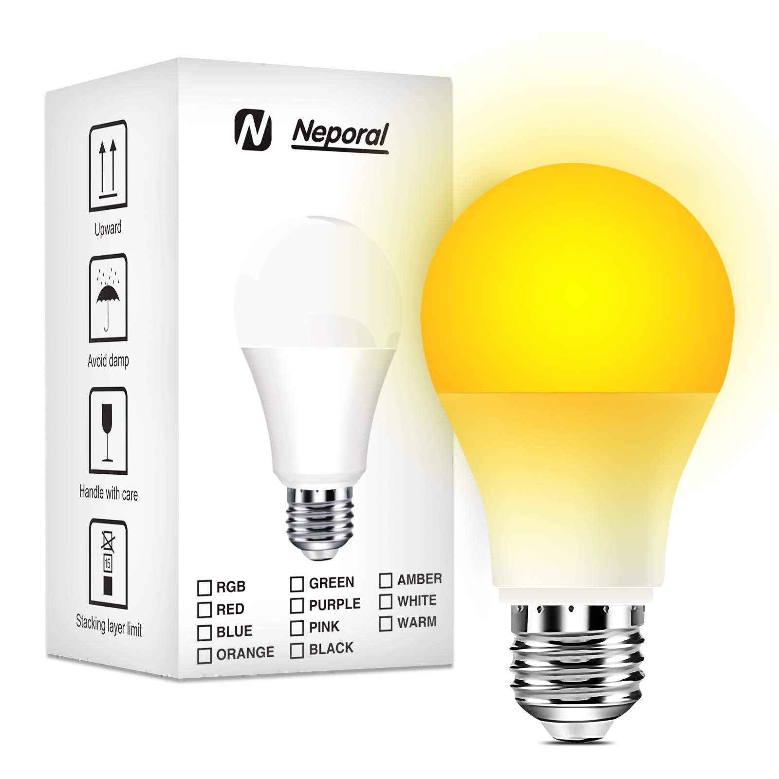 Neporal Amber Light Bulbs 9W, Soft Warm Sleep Light Bulbs 60W Equivalent, Blue Light Blocking Amber Night Light Bulbs 1800K, Bedtime Light Bulb For Healthy Sleep,1Pack