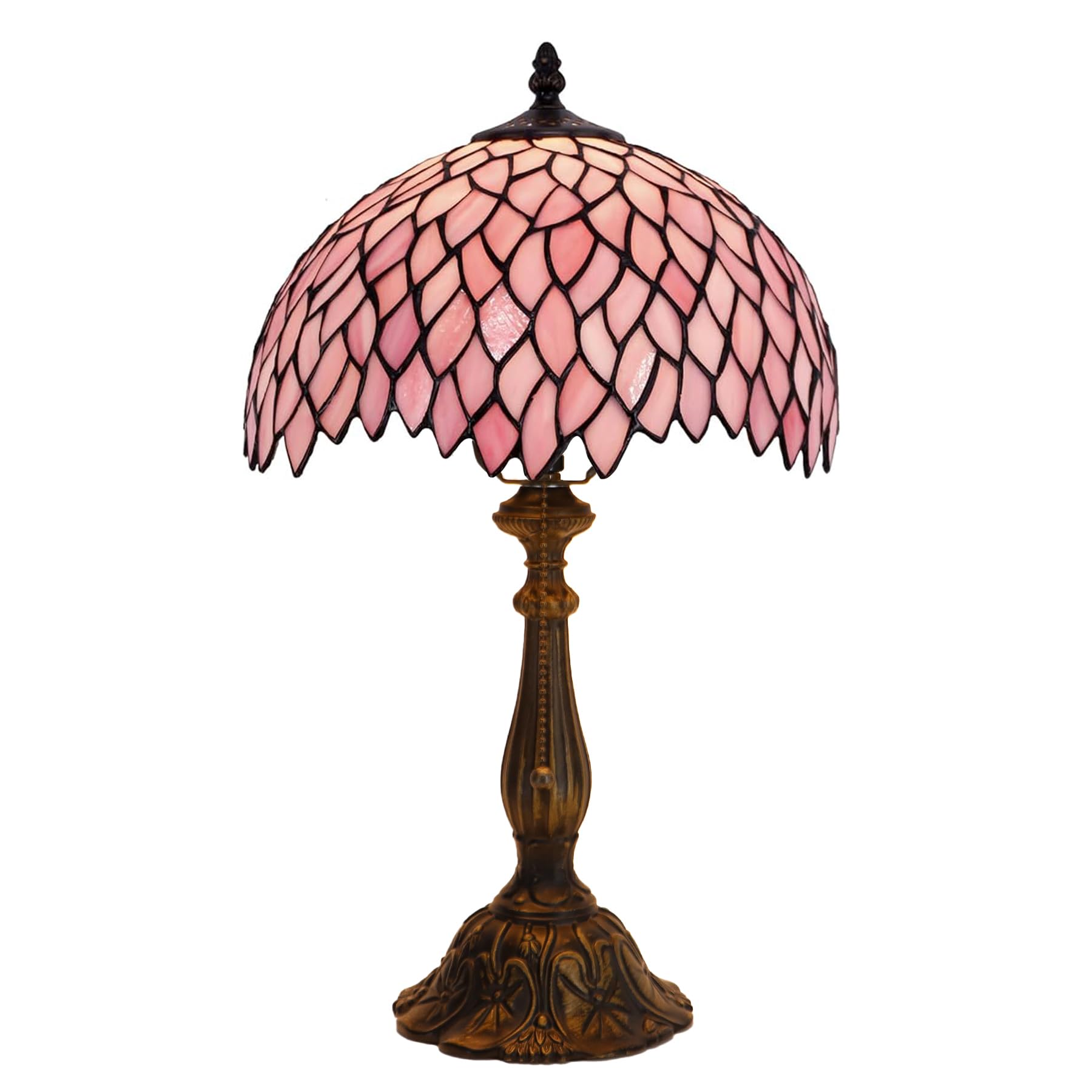 LXHCYOU Tiffany Lamp Stained Glass Table Lamp Bedside Reading Light W12H19 Inches (Pink Wisteria)