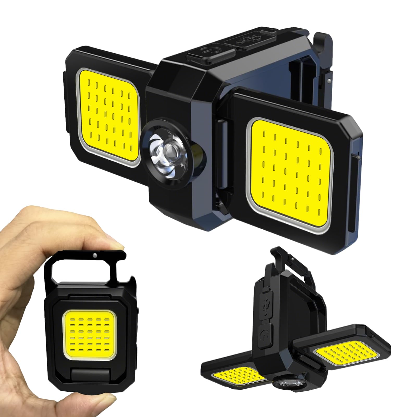 MAKDAK Cob Keychain Work Light EDC Flashlight, Rechargeable, Black, Model S16-2pc, with Bottle Opener for Camping and Emergency Use