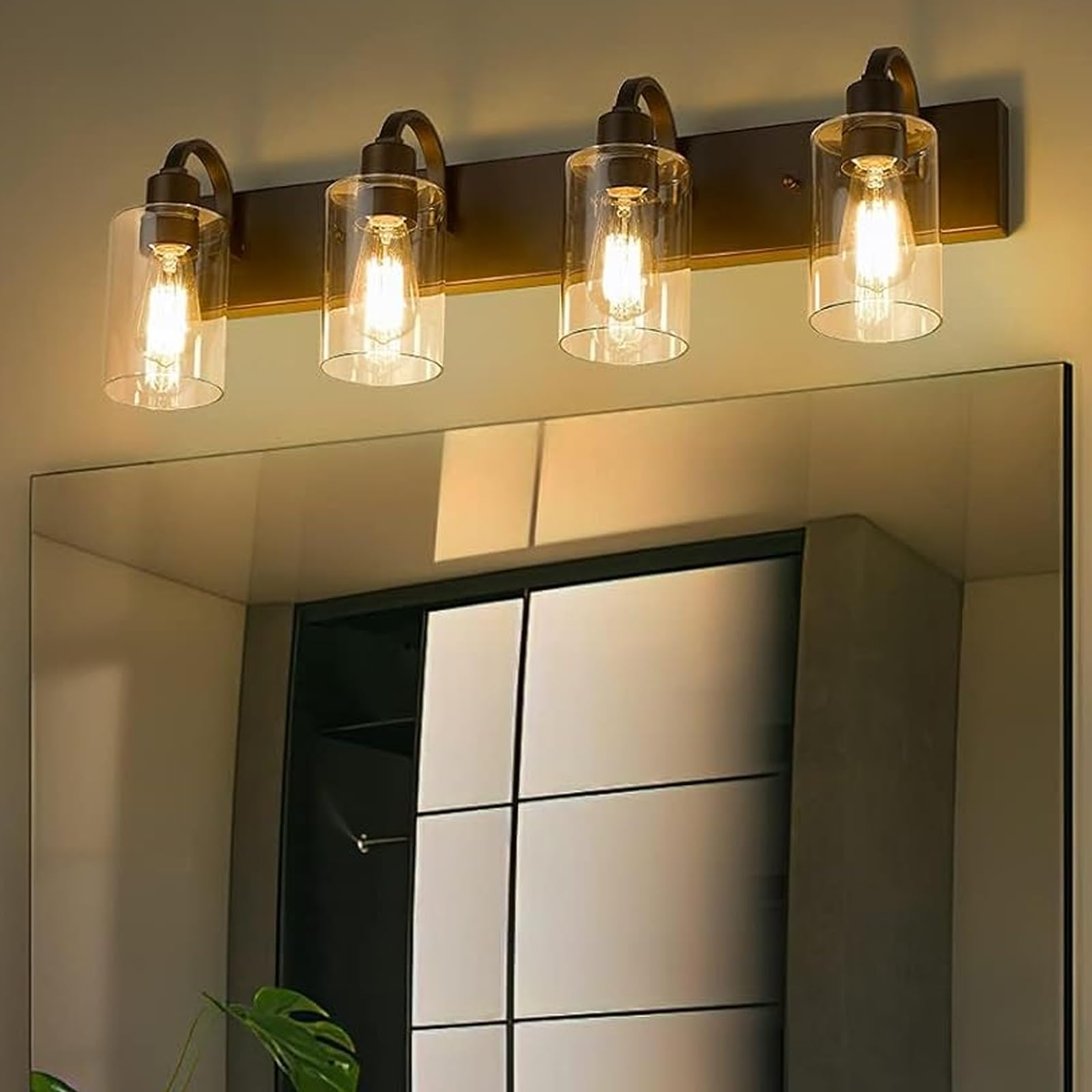 Emliviar 4-Light Bathroom Vanity Light, Oil Rubbed Bronze, Clear Glass, Model YCE237B-4W ORB, Farmhouse Style