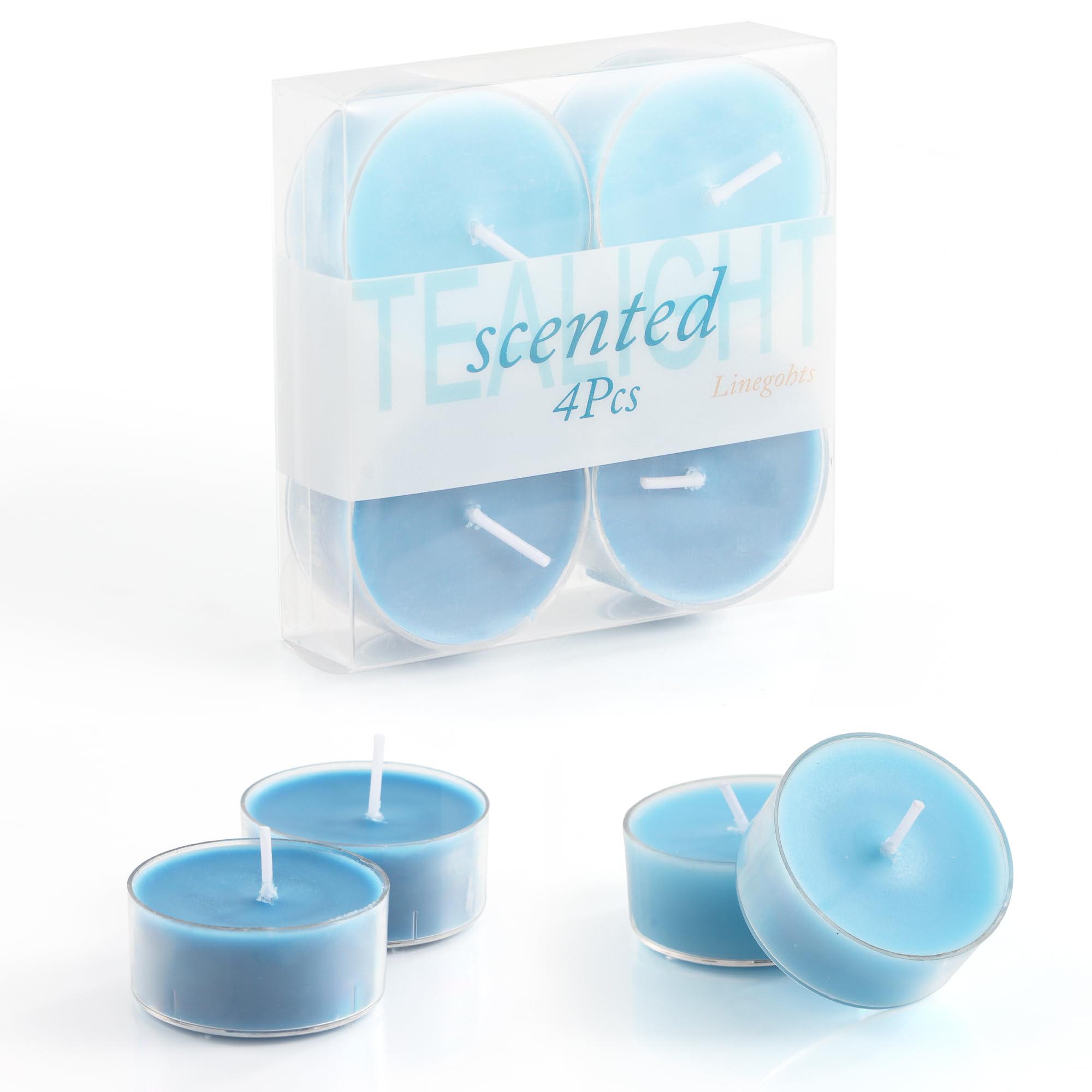 Linegohts Assorted Scented Tea Light Candles - 4 Pack - Soy Wax - Wild Bluebell - 4 Hours Burn Time - Perfect For Weddings & Events