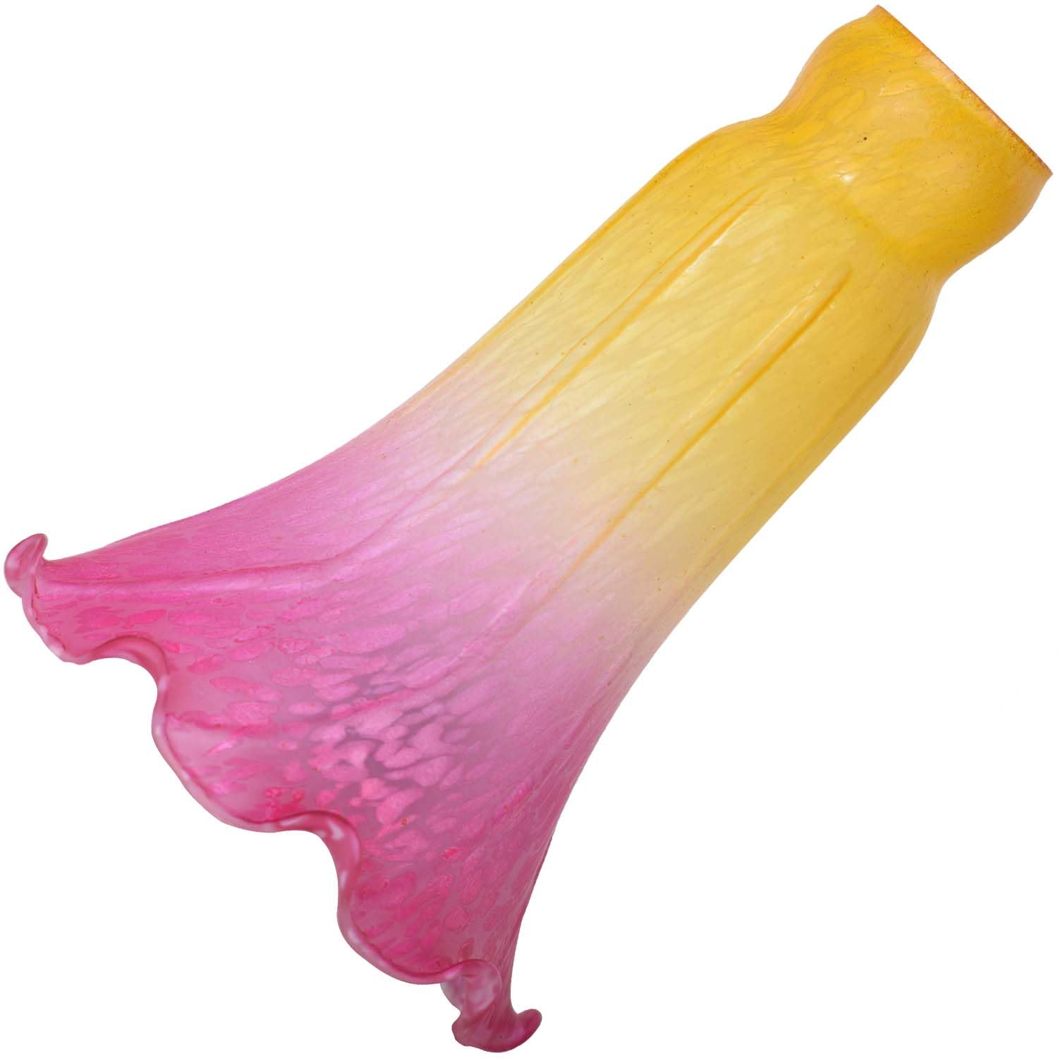 Bieye LS12 Lily Flower Blown Glass Lampshade (Yellow Pink, Opening I.D. 1.26'' x O.D. 1.5'')