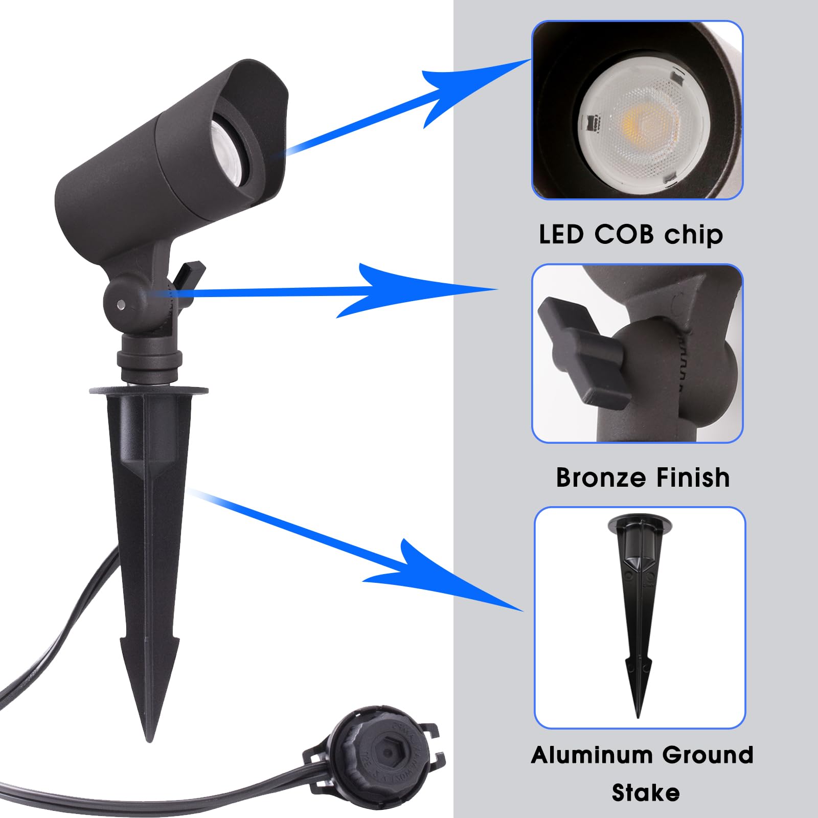 E ENERGETIC LIGHTING LED Landscape Lights, 12V Low Voltage, Warm White 3000K, Aluminum, 6 Pack, Model ZDL1133, Outdoor Waterproof