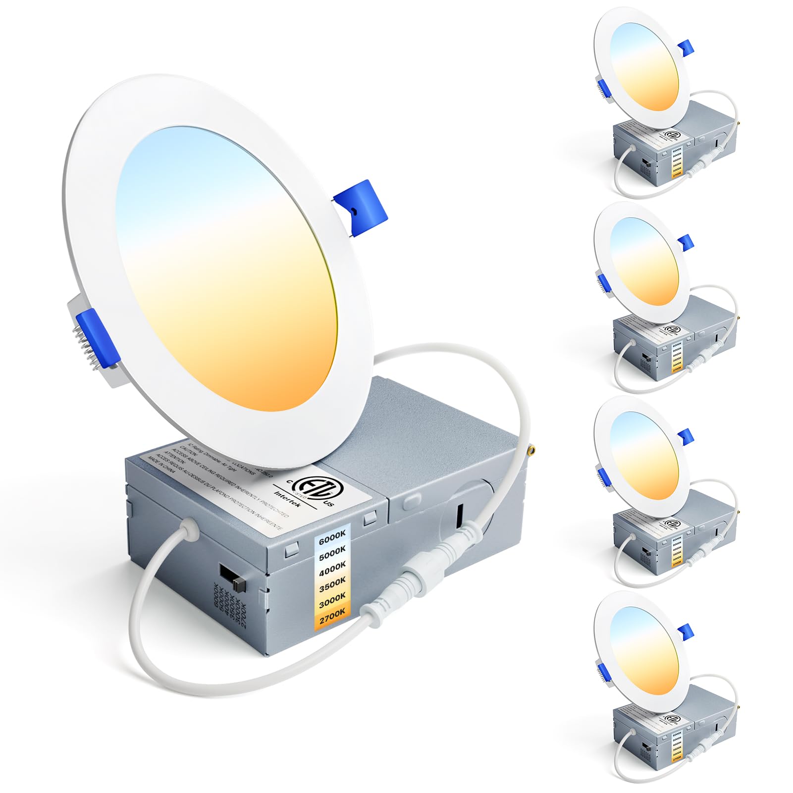 Ensenior 4 Pack 4 Inch LED Recessed Ceiling Light, Dimmable, 2700K-6000K 6CCT, 750LM 9W 120V, High Brightness Canless Wafer Down