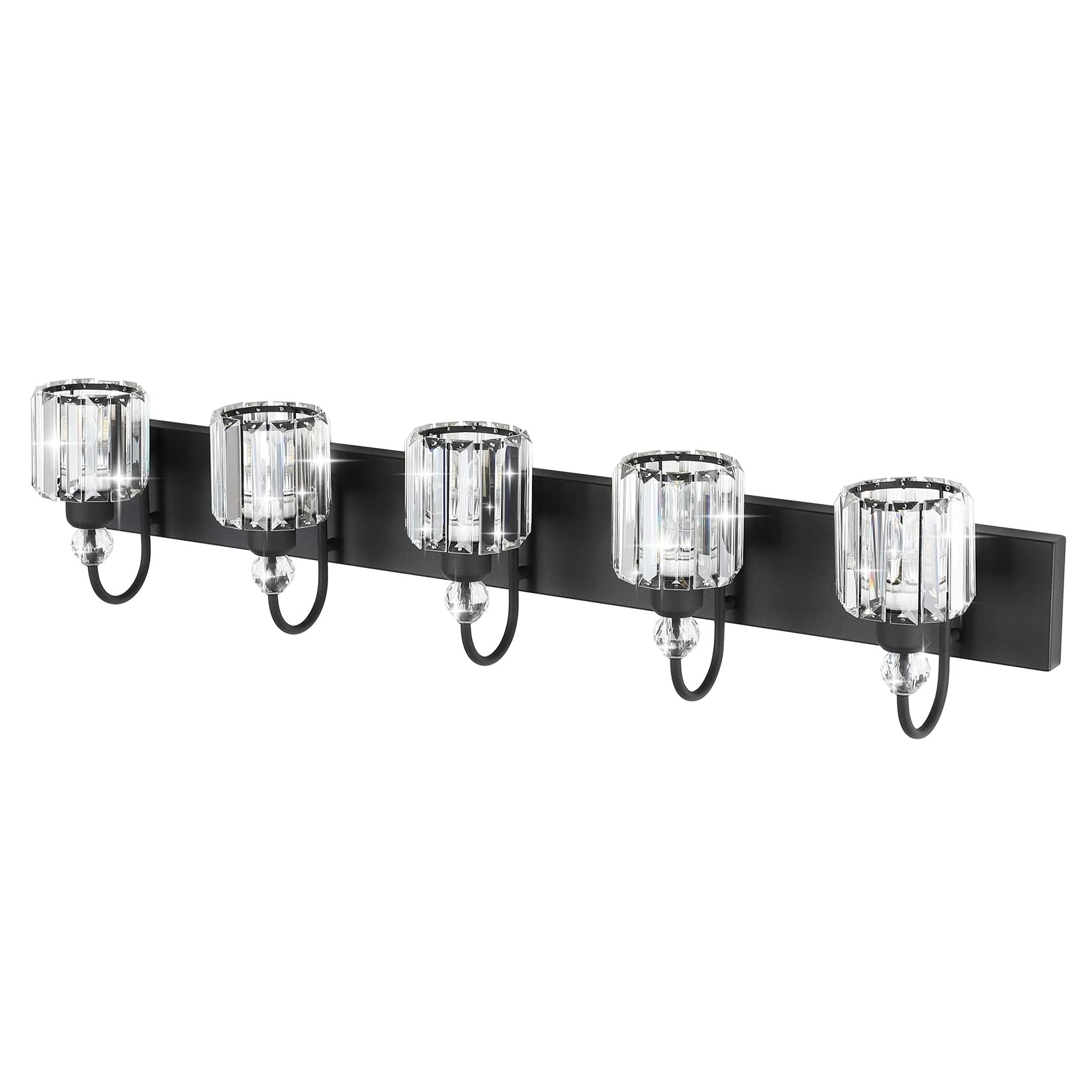 Ralbay Modern Crystal Vanity Light 5-Lights, Matte Black, Metal, Model 8600, Bathroom Wall Fixtures