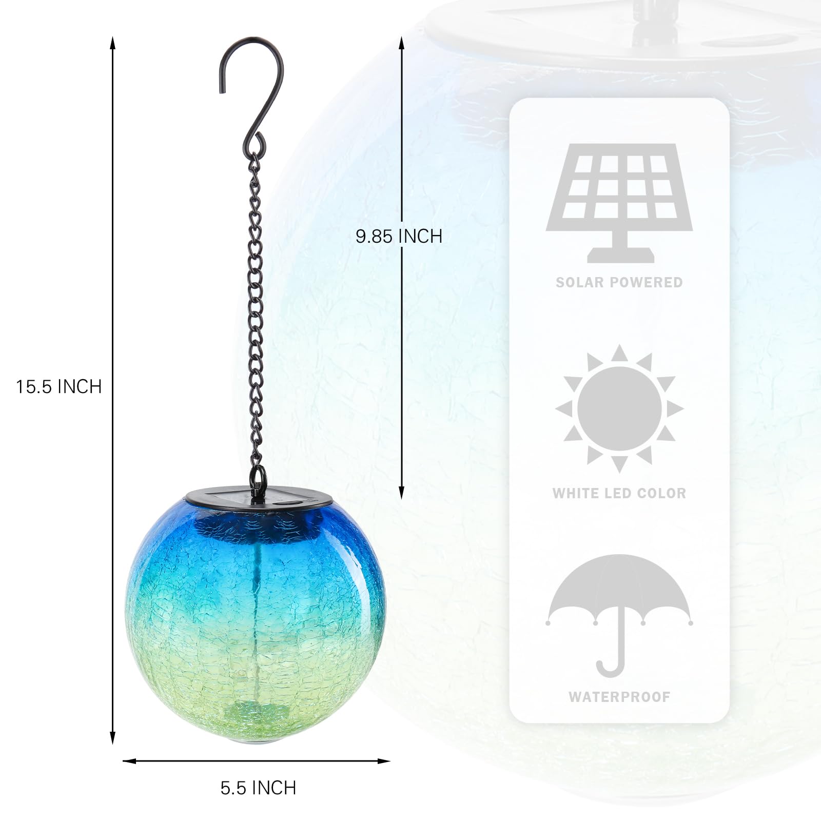 Wonder Solar Hanging Solar Lights - Waterproof Led Cracked Glass Ball Lanterns For Outdoor Decor