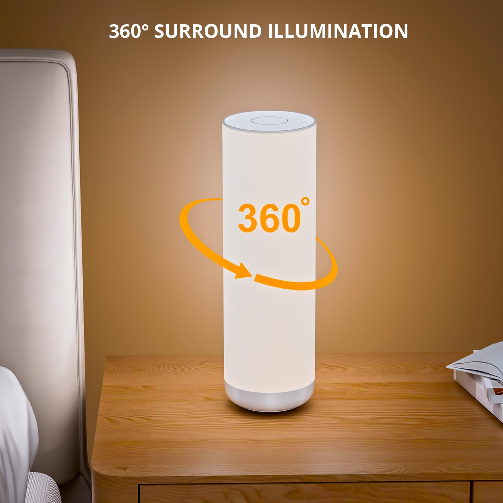 Semlos LED Table Lamp - Minimalist Touch Control Night Stand Light, 11.8", White, Round 30cm, USB Powered, Model 004-20168-W-1