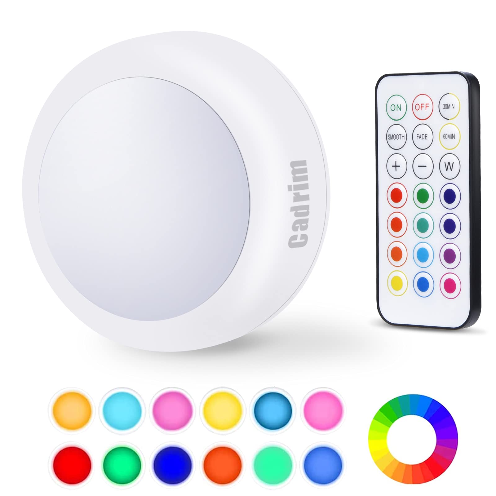 Cadrim Puck Lights - LED Color Changing, Dimmable Under Cabinet Lights with Wireless Remote Controls for Kitchen (1 Pack)