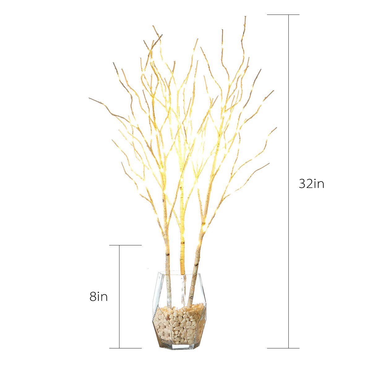 Hairui Lighted Artificial Twig Birch Tree Branch 32in, 150 LED, White, Model JT-DC035V0450-C, Ideal for Christmas Wedding Party Decoration