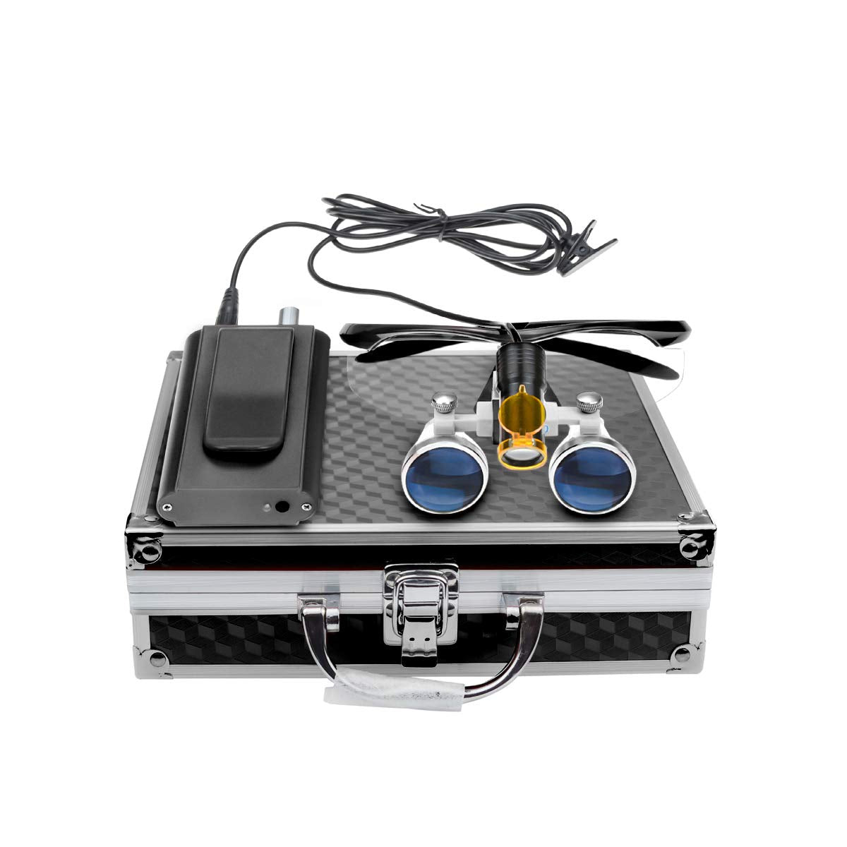 3.5x420 Loupes Magnifier Magnification Binocular 5W Headlamp Belt Clip Type Case (Black)