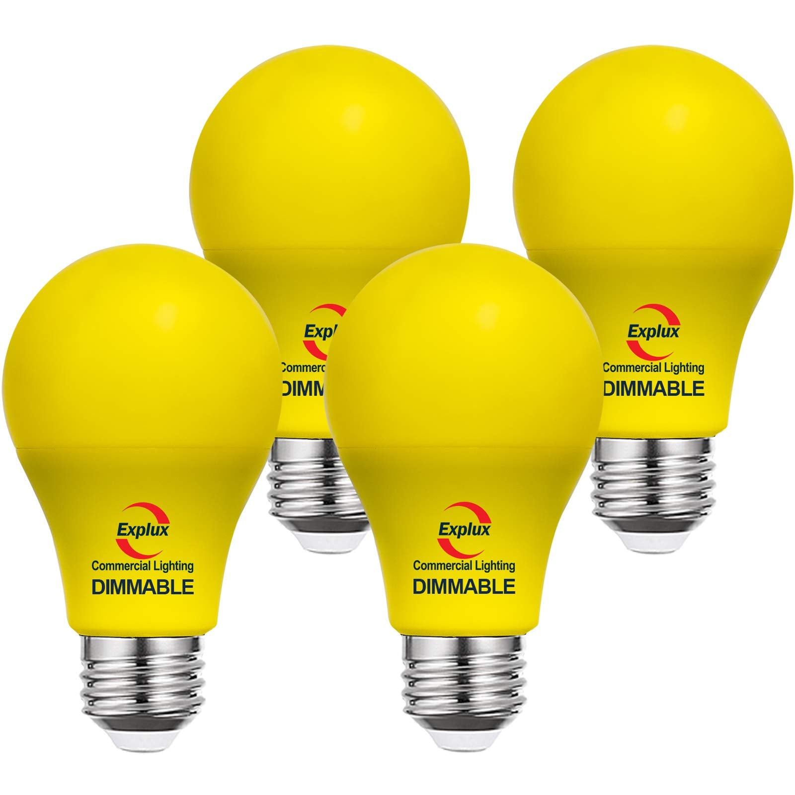 Explux Commercial Lighting Dimmable LED A19 Bulbs, 60W Equivalent, Shatter-resistant, Yellow Light, 4-Pack