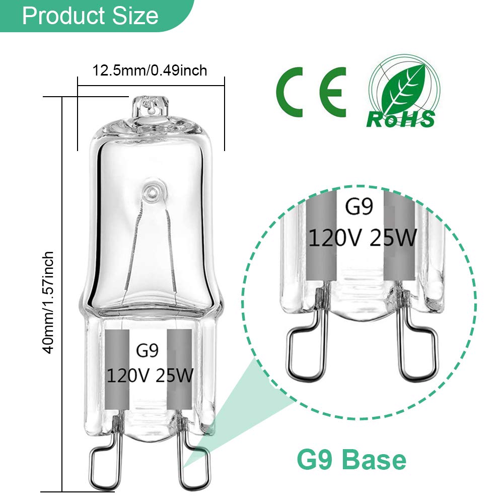 TAIYALOO G9 Halogen Light Bulbs 25W 120V T4 Bi-Pin Warm White 2700K Dimmable (12 Pack) Glass for Chandeliers,