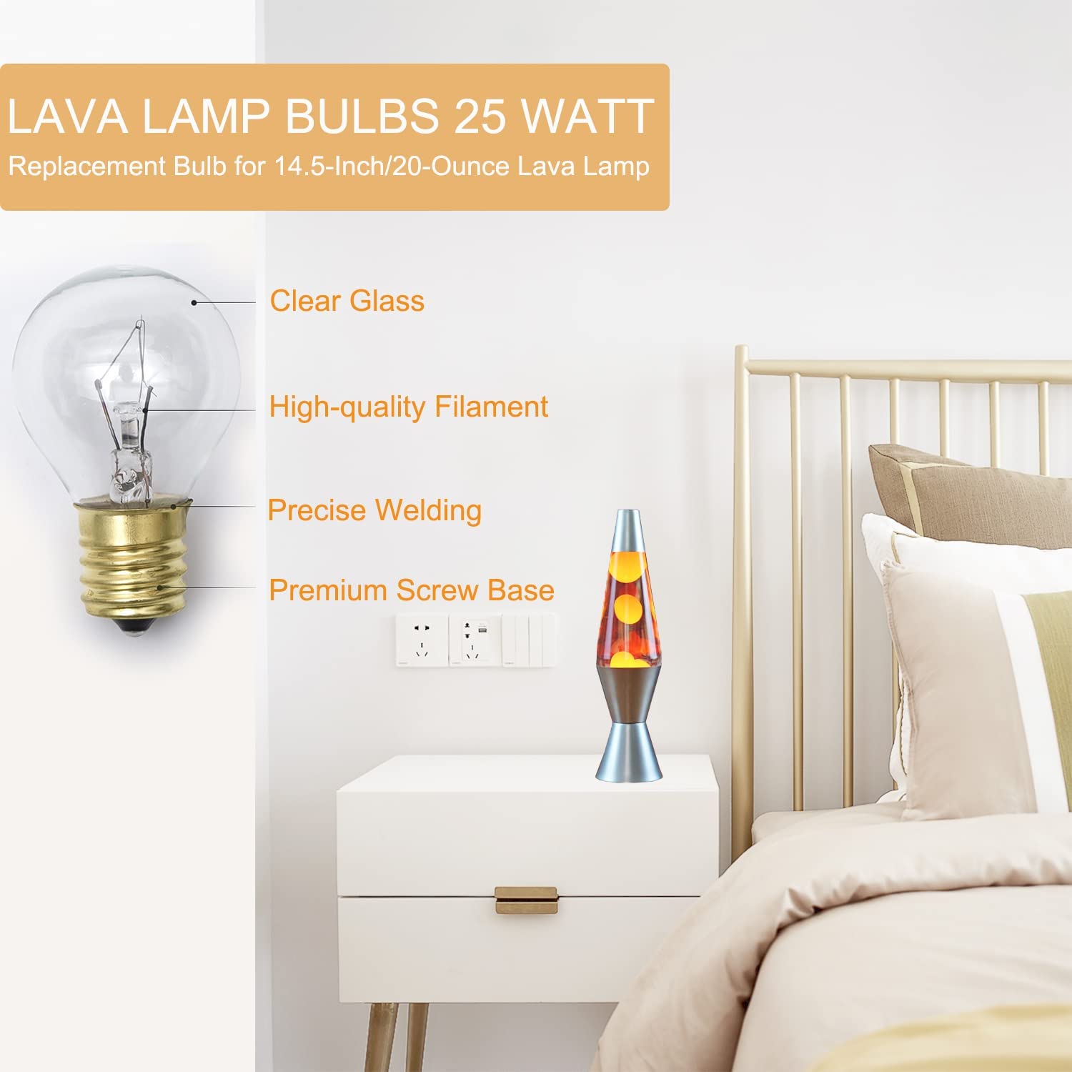 SerBion Lava Lamp Bulb 25W E17 Base Soft Warm White Glass 6 Pack