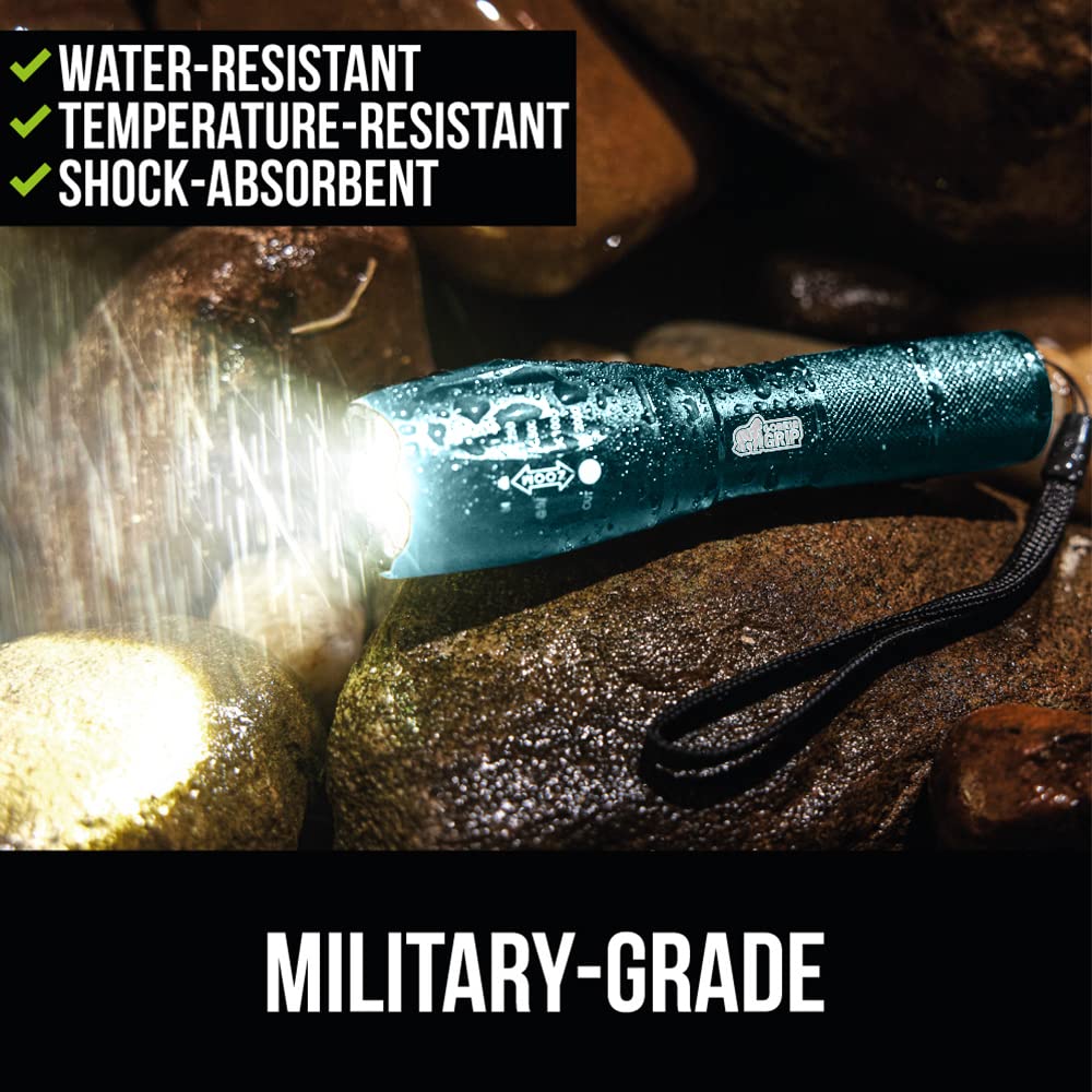 Gorilla Grip Led Tactical Handheld Flashlight, High Lumens, Ultra Bright 5 Mode, Long Lasting Water Resistant, 750 Ft Zoom Flash