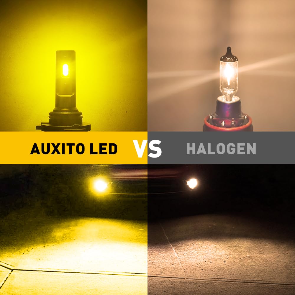 AUXITO 9145 LED Fog Light Bulbs, 6000LM, 3000K Amber, H10/9145, Pack of 2