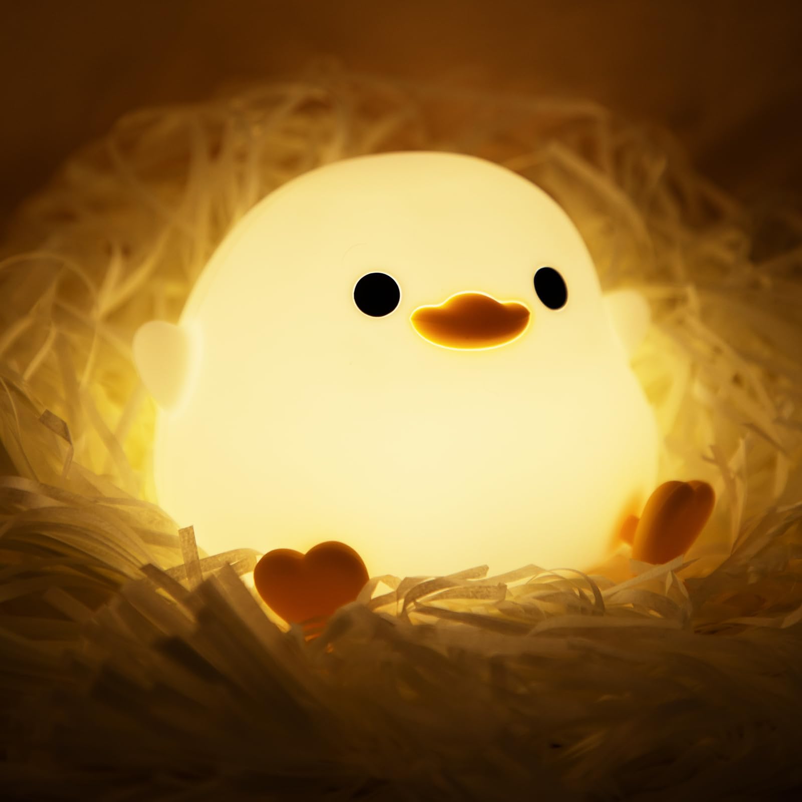 Beszeith Kawaii Duck Night Light,Squishy Bean Shape DoDo Duck Lamp with Dimmable LED, Safe Silicone Nightlight for Nursery, Rech