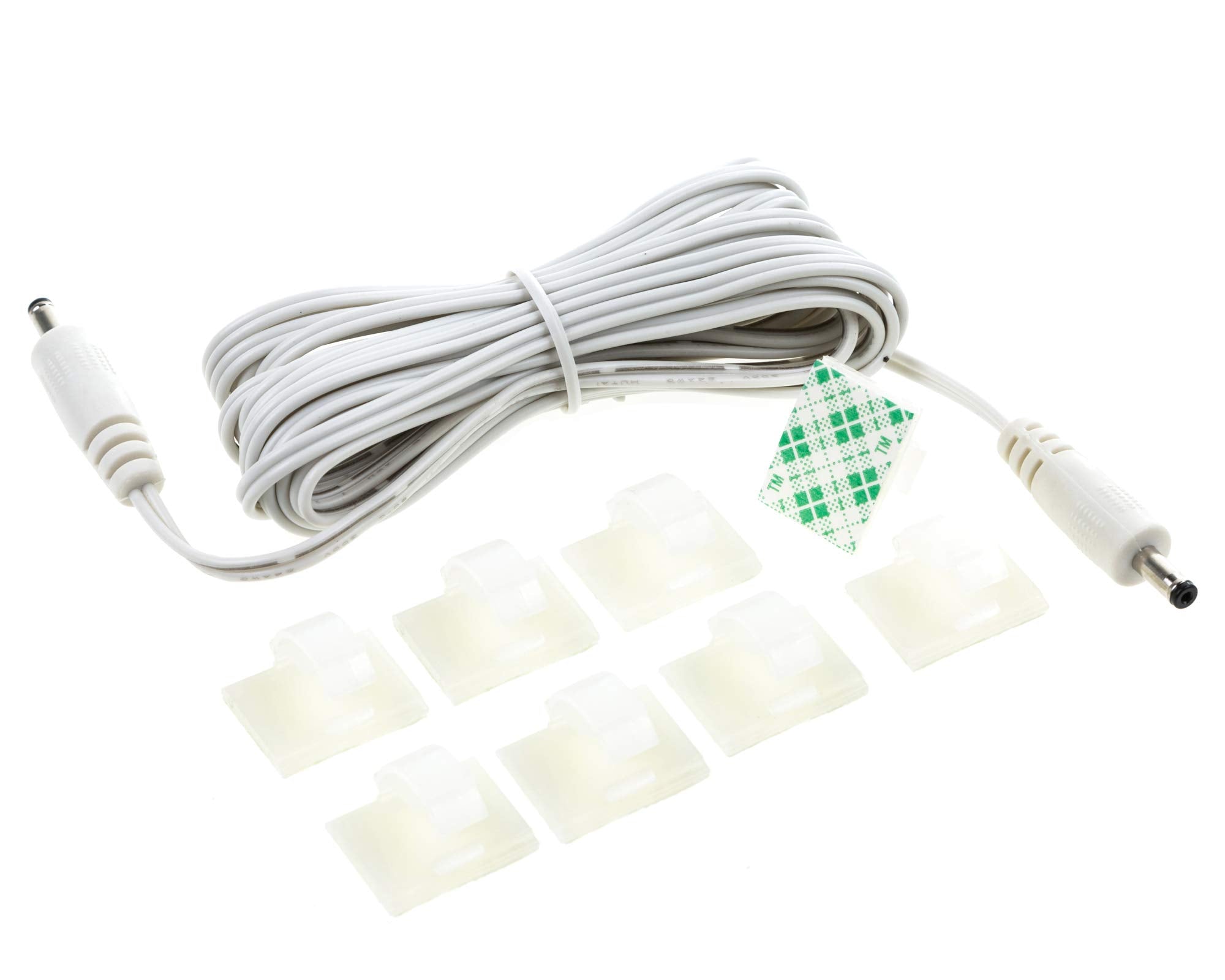 Eshine Interconnect Cable - Male To Male, 3.5Mm X 1.35Mm, For Led Under Cabinet Lighting With Wire Clips (15Ft, White)