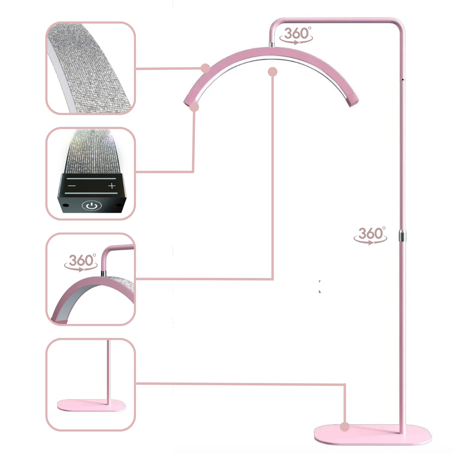 Atlas View Dimmable LED Moon Light - Adjustable Height Diamond Lamp, White, Model 4 for Estheticians & Nail Techs