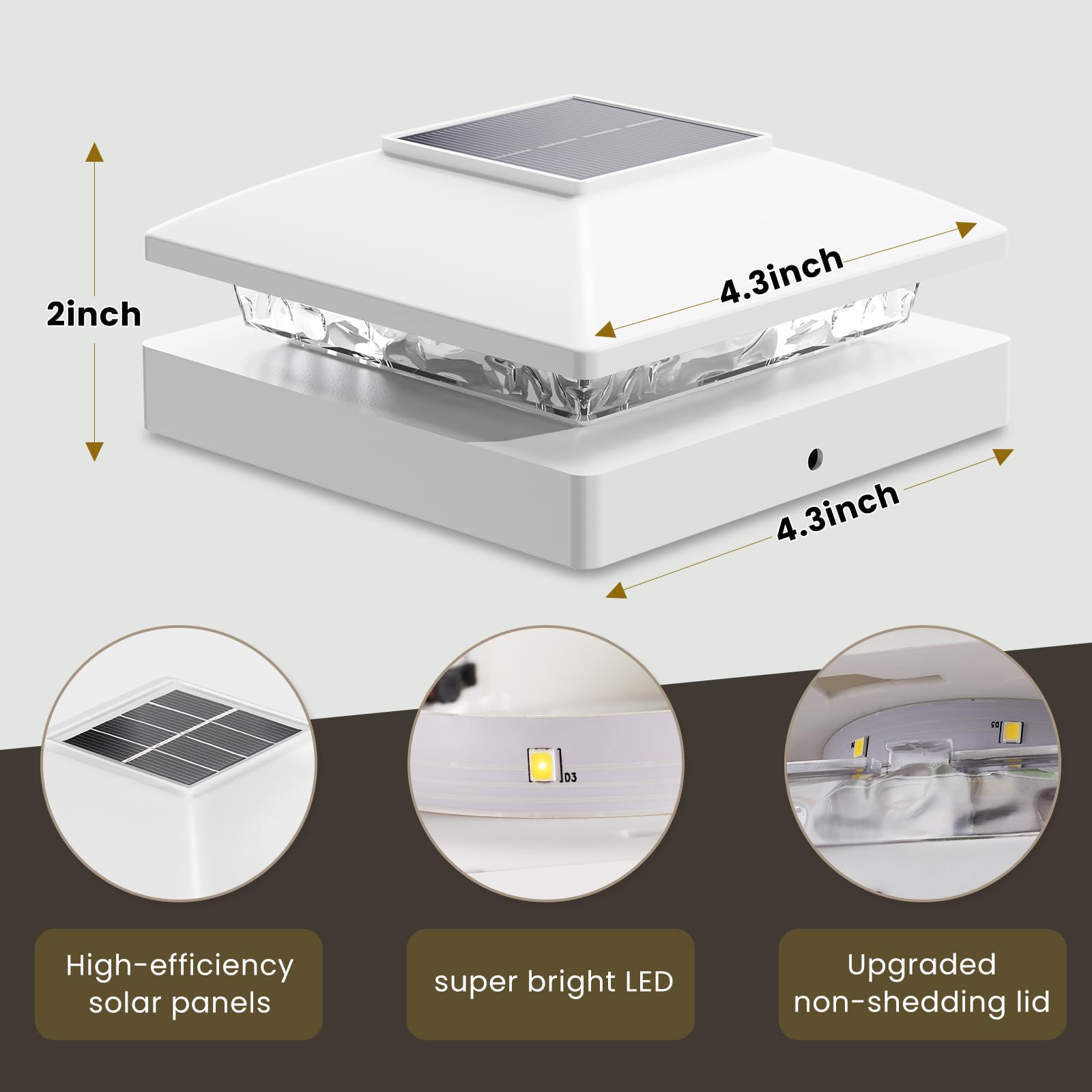 Solar Post Cap Lights Outdoor 6Pack, White Waterproof Solar Powered Deck Fence Post Lights Fit 4X4 Wood/Vinyl Posts, Bright Warm