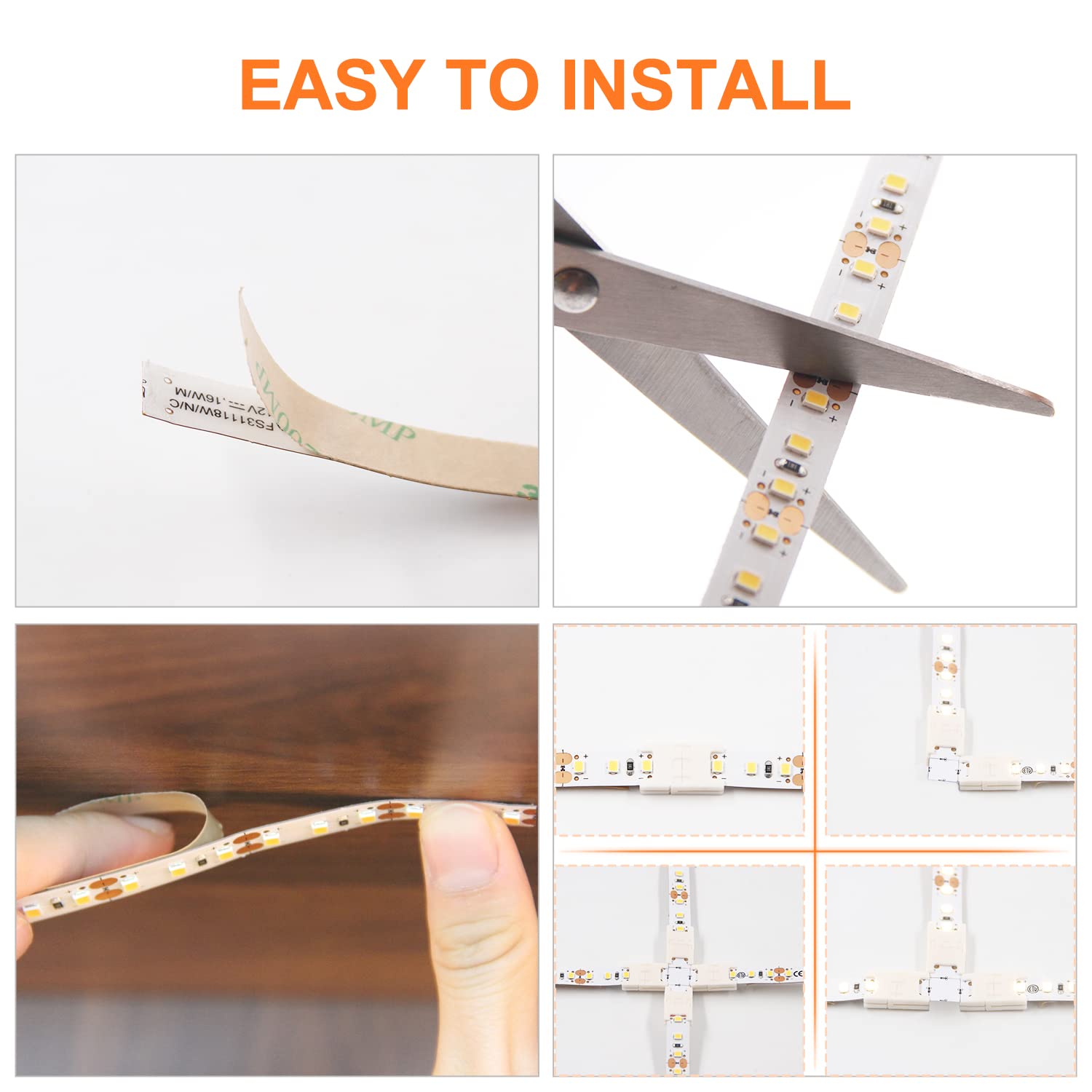 Vst Led Strip Lights Natural White 120Leds/M 1000Lm/M 9.6W/M Led Tape Light 12V 2835 Cuttable Connectable Dimmable Led Strips For Indoor Under Cabinet Etl-Listed,No Driver (4000K-16.4Ft White)