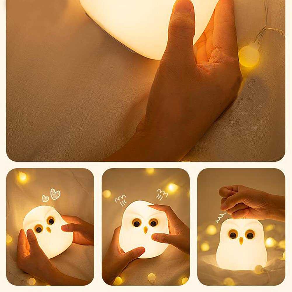 HPYDIY Cute Owl Kids Night Light, USB Rechargeable LED Lamp, Color Changing, Soft Silicone, Model BD-NL-15, Perfect for Children's Rooms