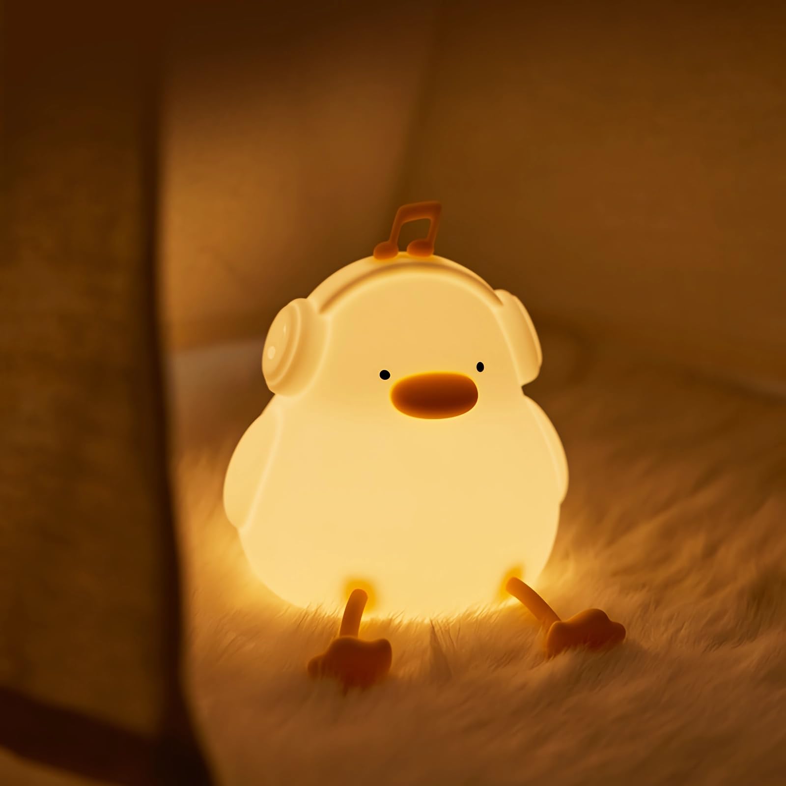 Night light for kids,Cute Music Duck Lamp,3-Level Dimmable USB Rechargeable Lamp with Timer Soothing Animal Toy for Nursery Bedr