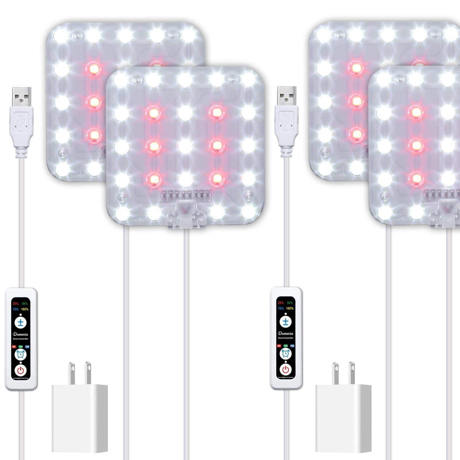 Dommia Grow Light, Square 4 Dimmable Full Spectrum High Ppfd With Optical Lens, Auto On/Off And 6/12/16H Timer, Suitable For Seed Starting And Easy To Install, 2 Pack