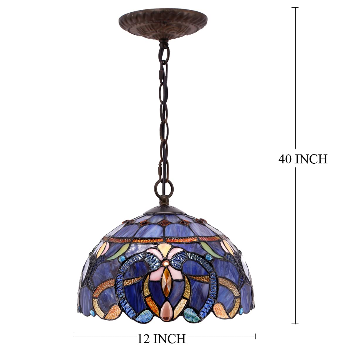 WERFACTORY Tiffany Pendant Light Fixture Stained Glass 12in Height 32in Wide Blue Purple Cloud S558 Series